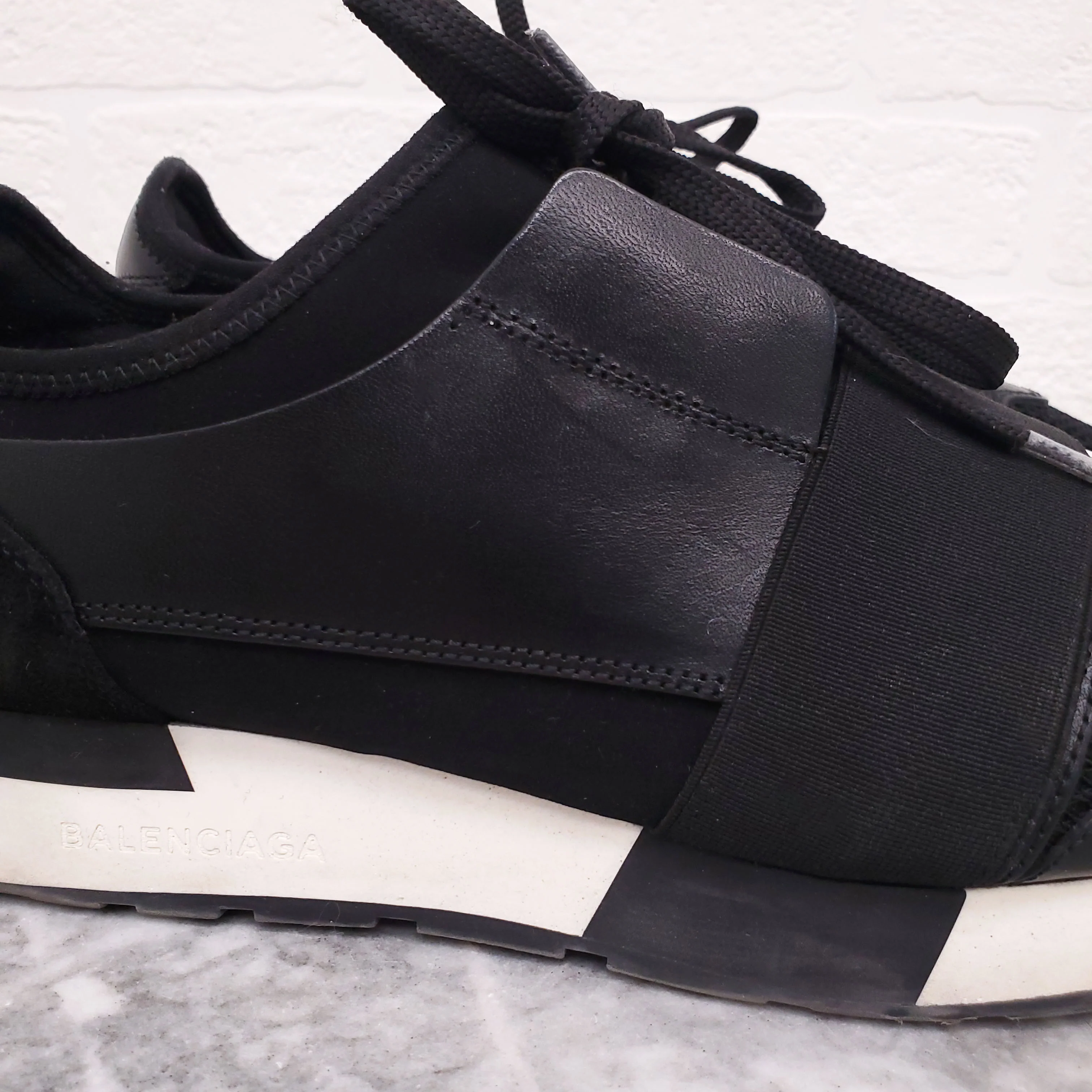 BALENCIAGA BLACK LEATHER AND ELASTIC SNEAKERS - SIZE 38 - Image 7