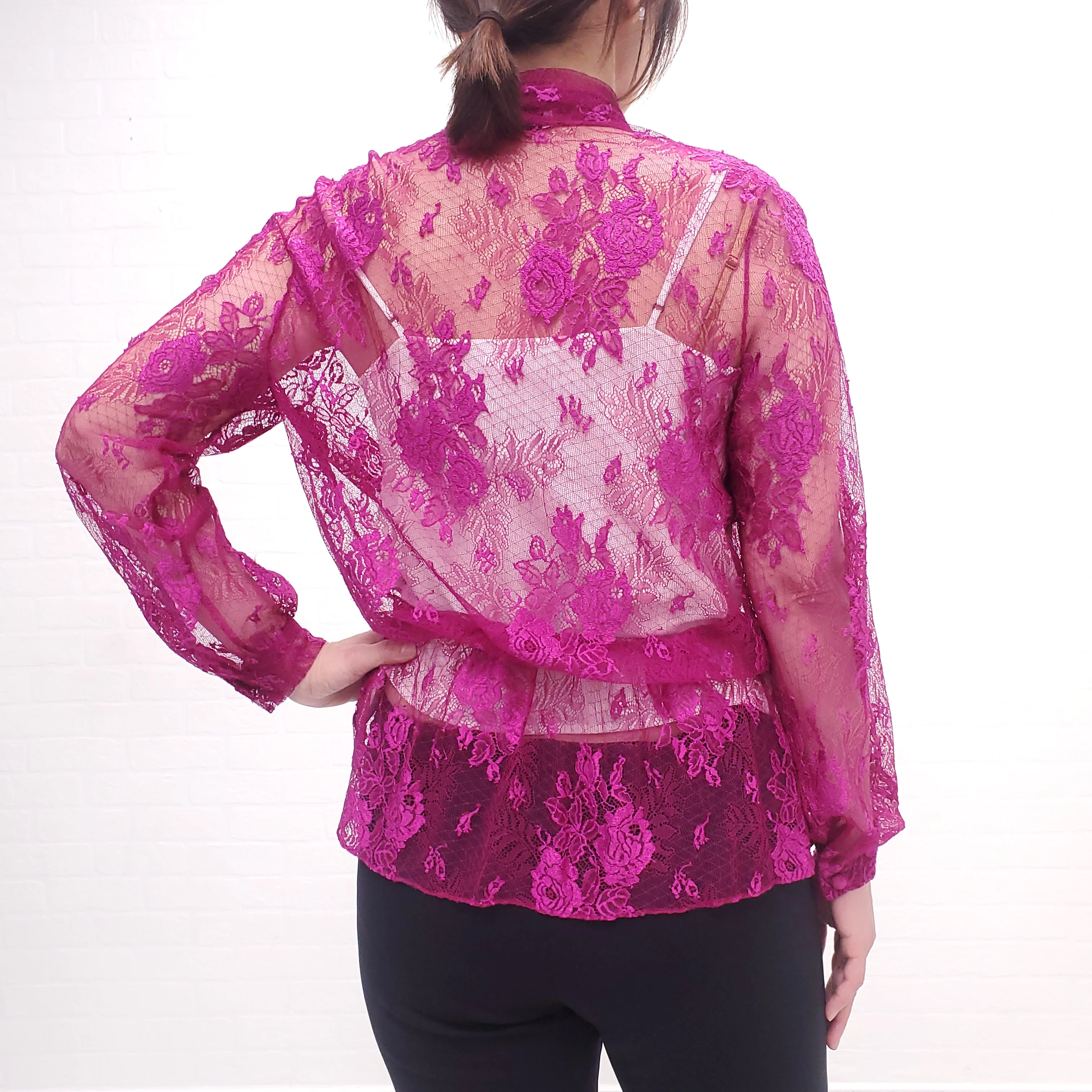 BALENCIAGA FUSCIA PINK LACE BLOUSE - SIZE 40 - Image 5