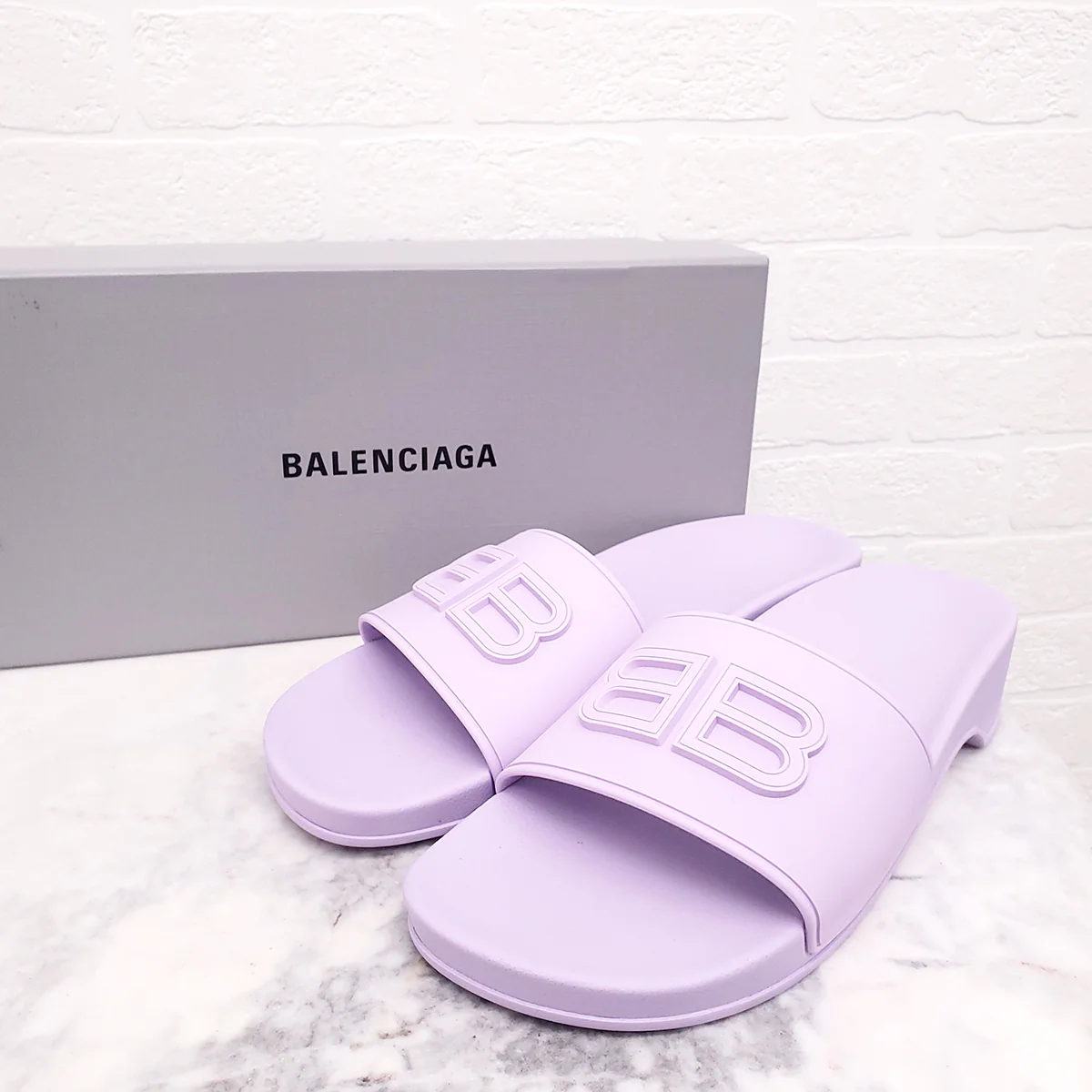 BALENCIAGA PURPLE LOGO SLIDES - SIZE 41 - Image 5
