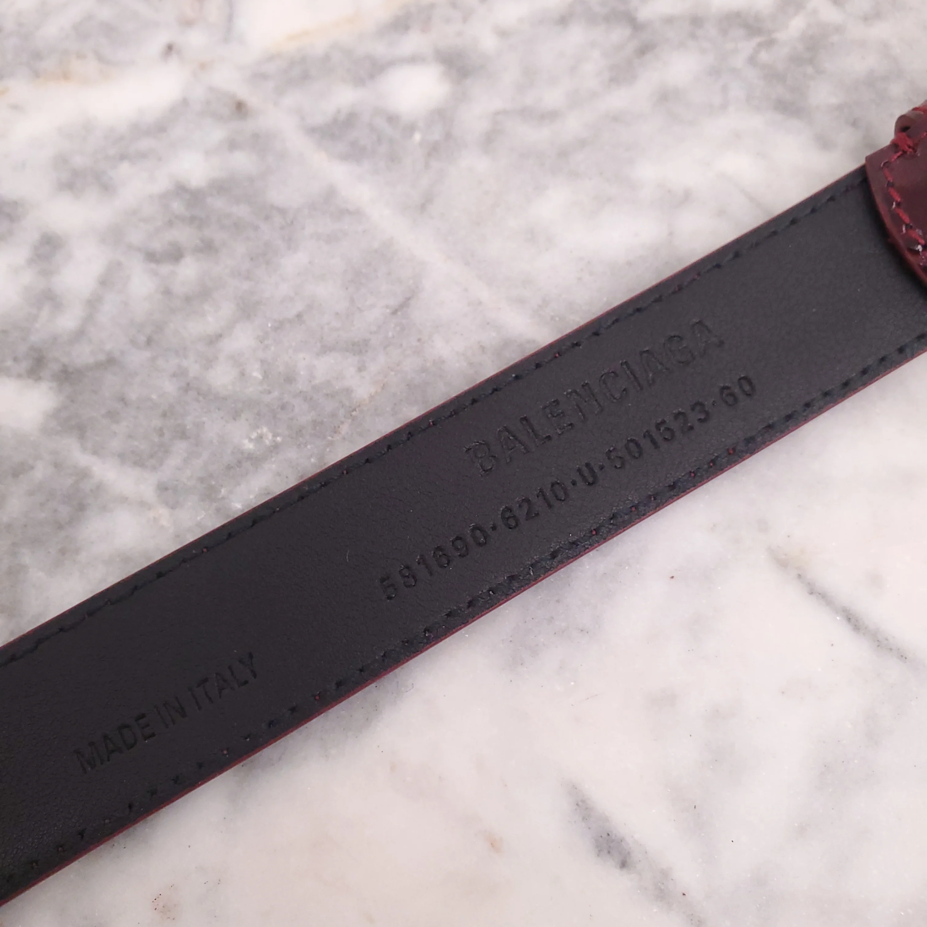 BALENCIAGA RED CROC LOGO BELT - SIZE 60 - Image 3