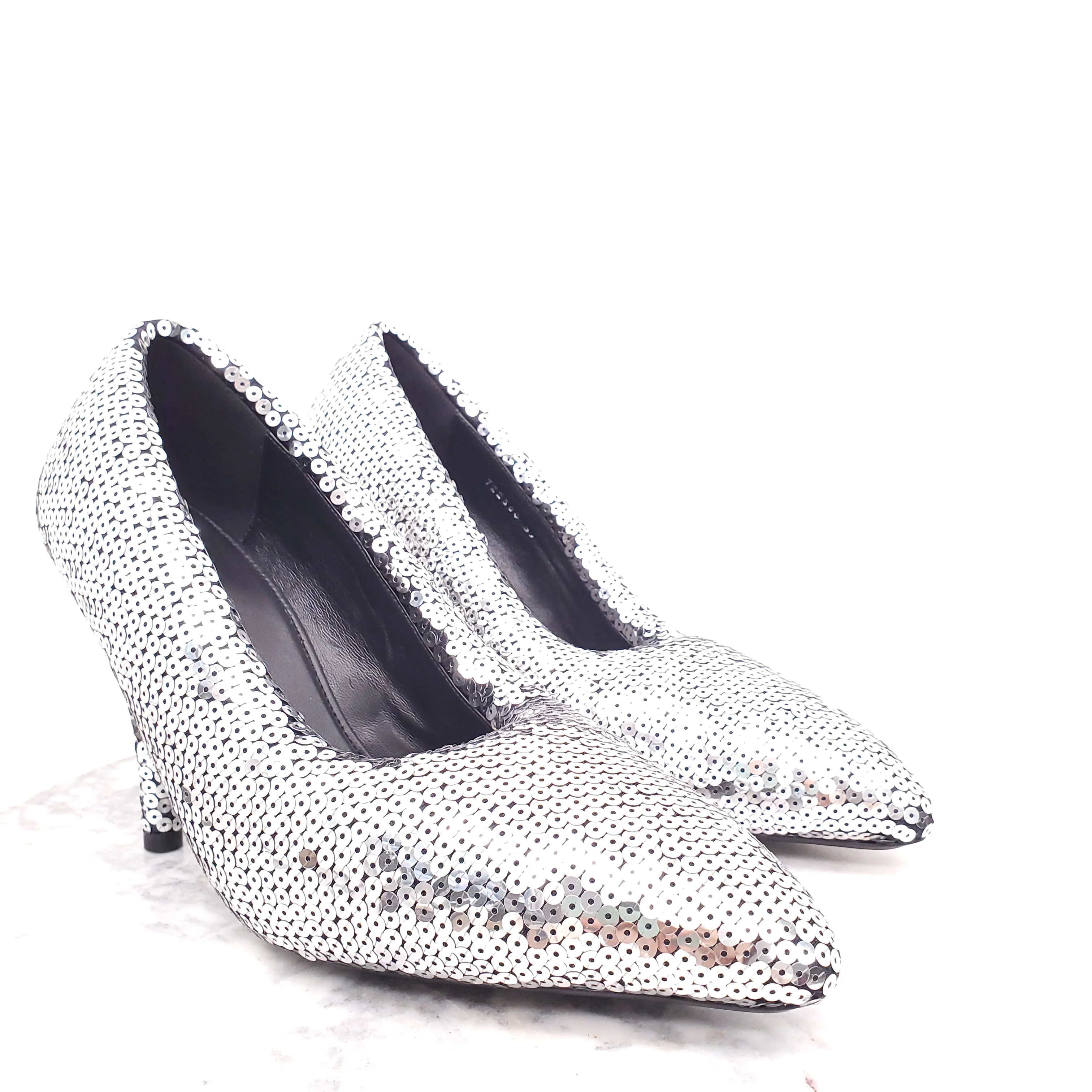 BALENCIAGA XL PUMP SILVER SEQUIN HEELS - SIZE 38 - Image 7