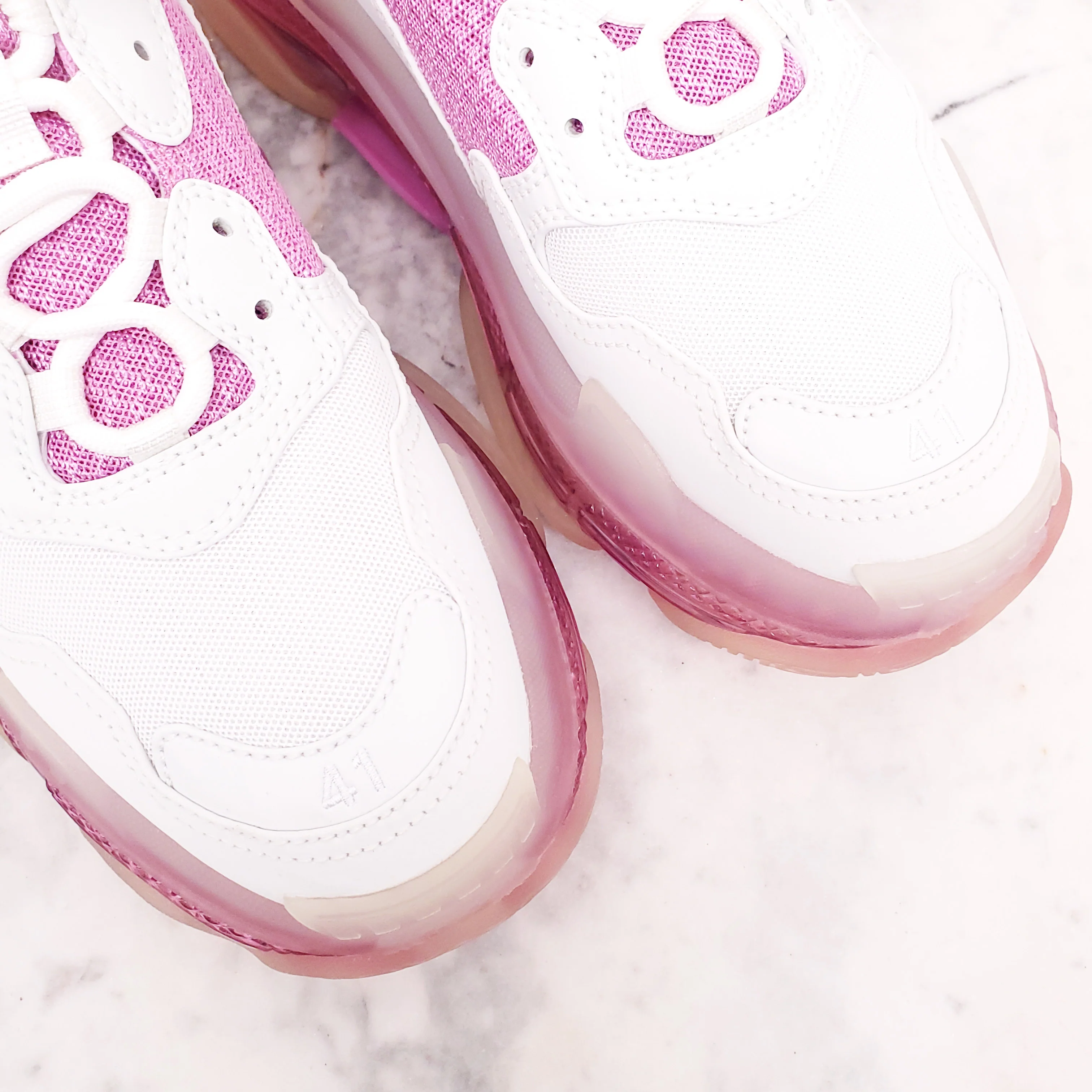 BALENCIAGA WHITE/PINK FLUO CLEAR SOLE SNEAKERS - SIZE 41 - Image 3