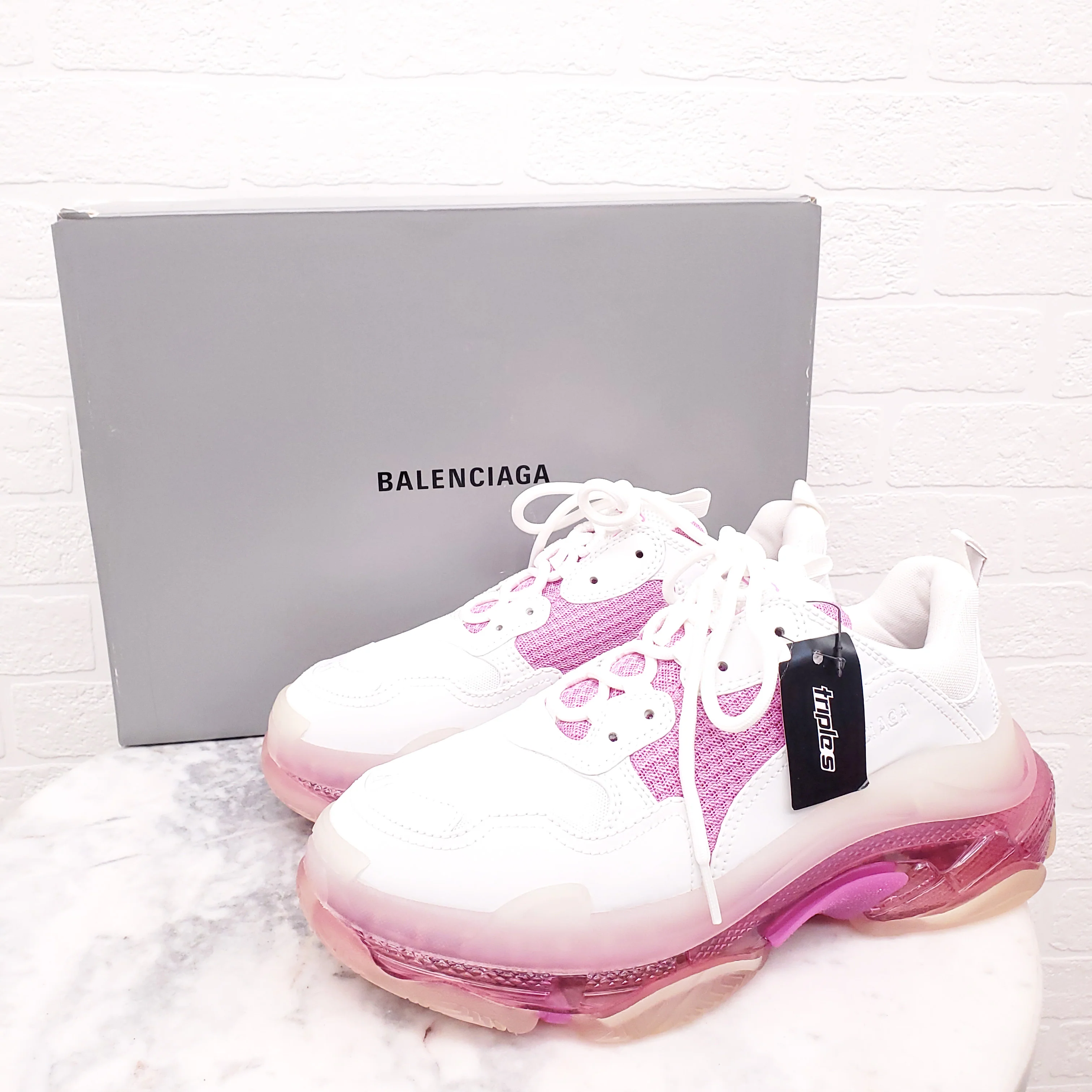 BALENCIAGA WHITE/PINK FLUO CLEAR SOLE SNEAKERS - SIZE 41 - Image 6