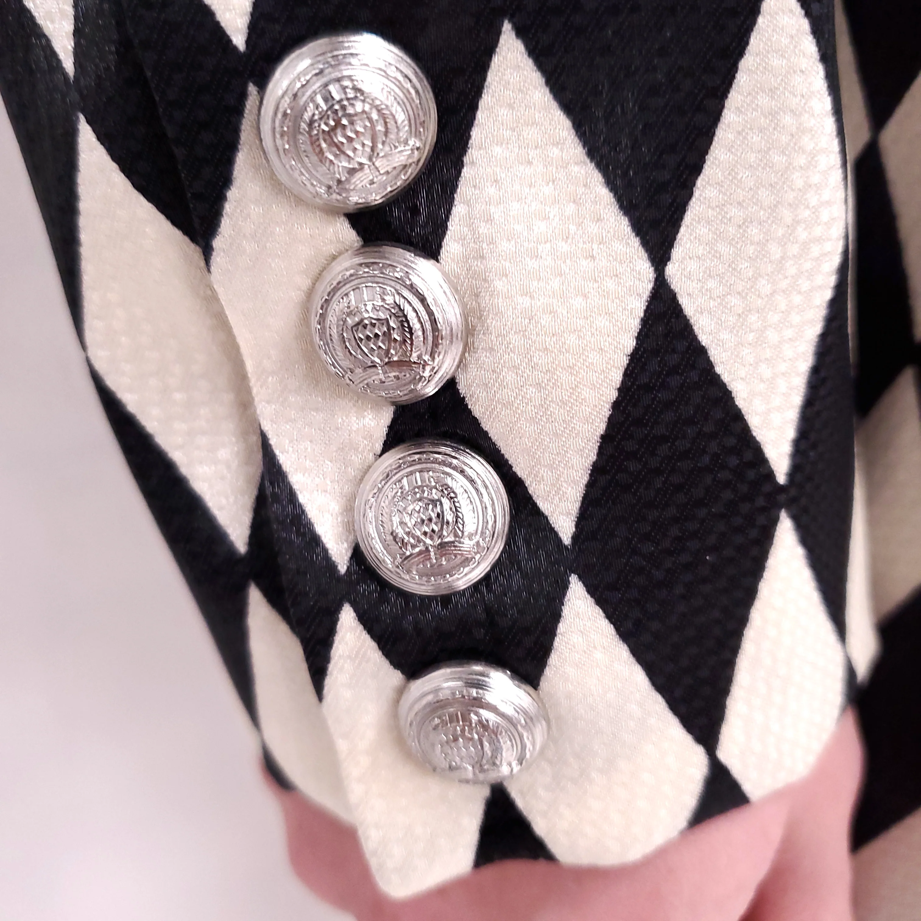 BALMAIN CREAM/BLACK DIAMOND PATTERN DRESS - SIZE 40 - Image 3