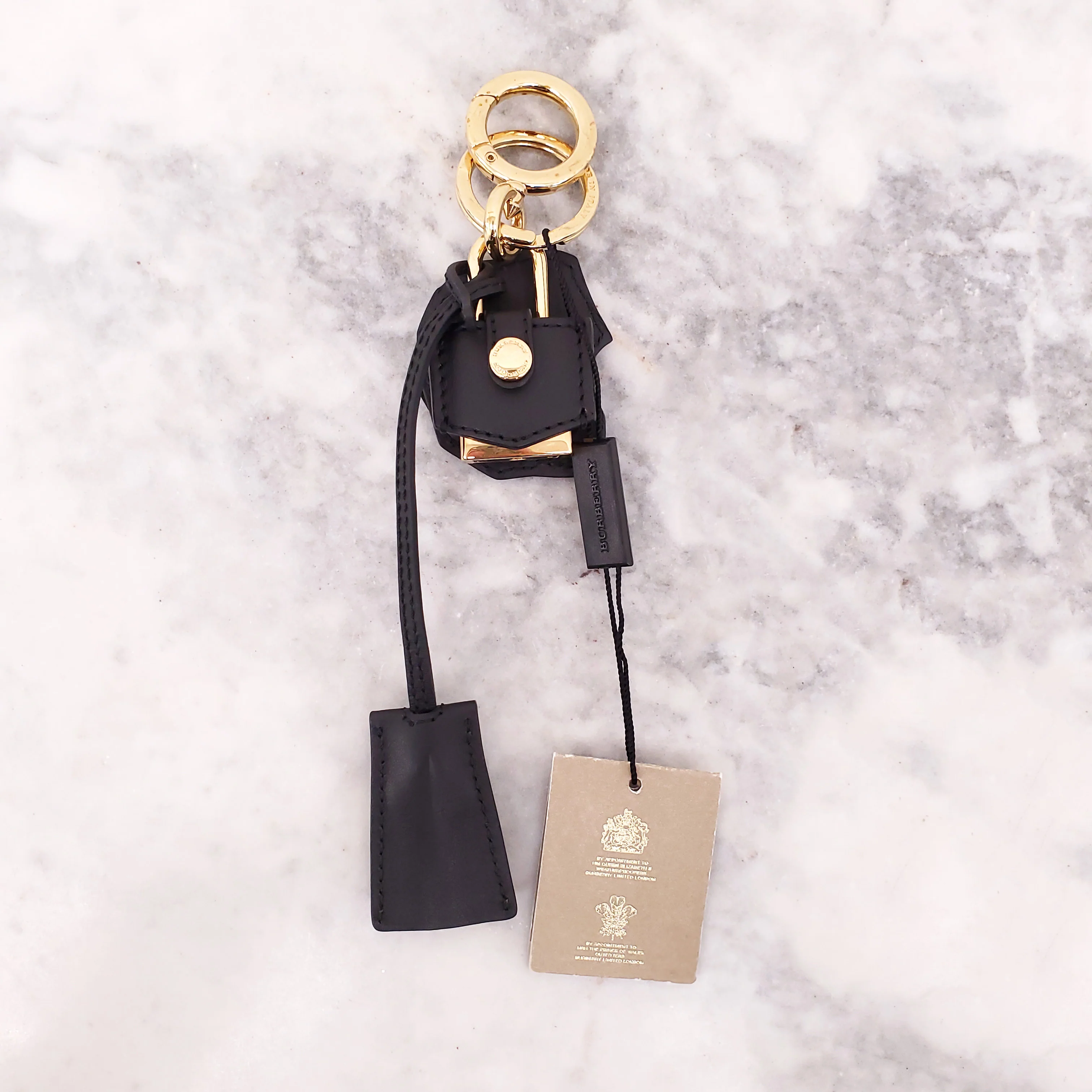 BURBERRY BLACK LEATHER ‘PALLAS HELMET’ KEYCHAIN - Image 4