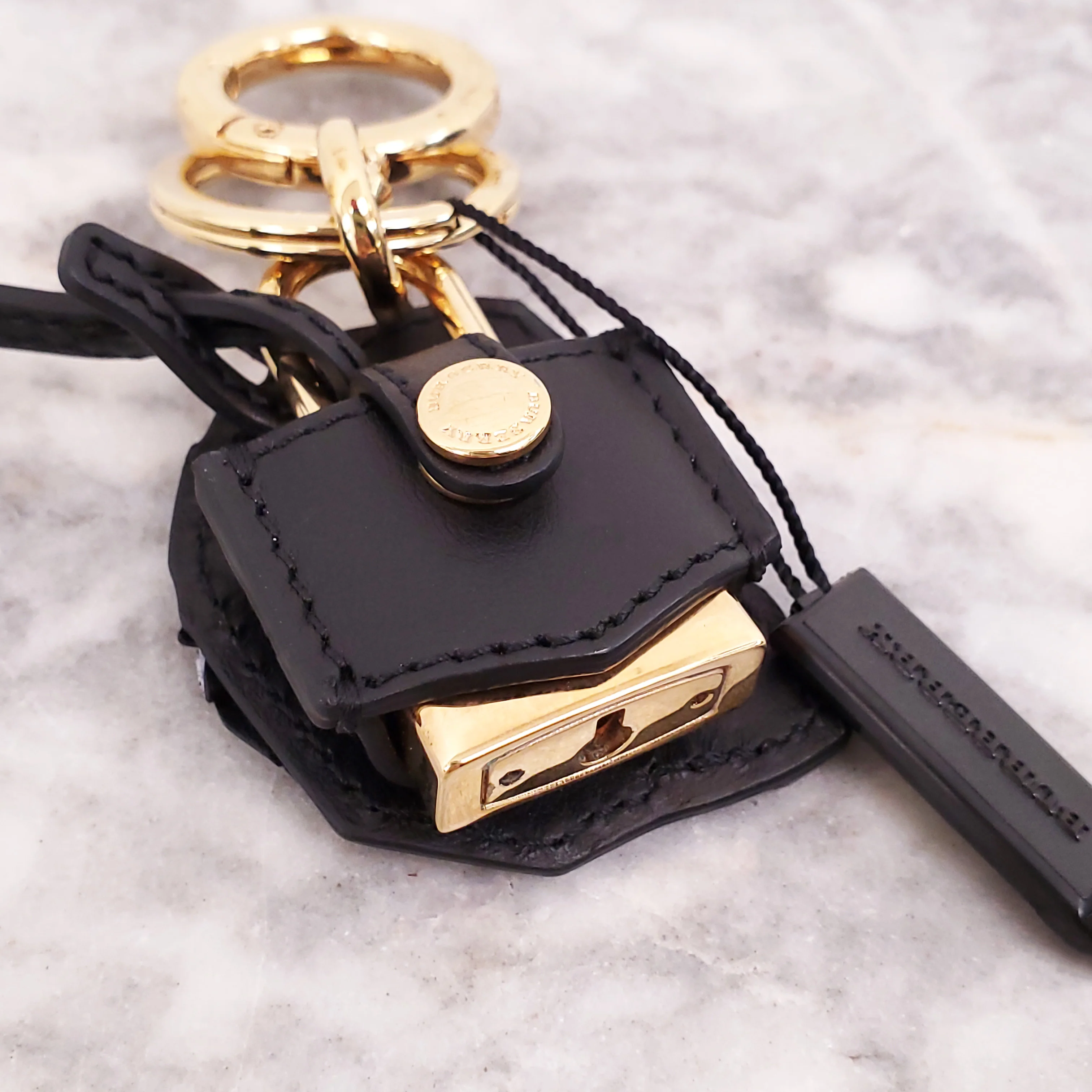 BURBERRY BLACK LEATHER ‘PALLAS HELMET’ KEYCHAIN - Image 5