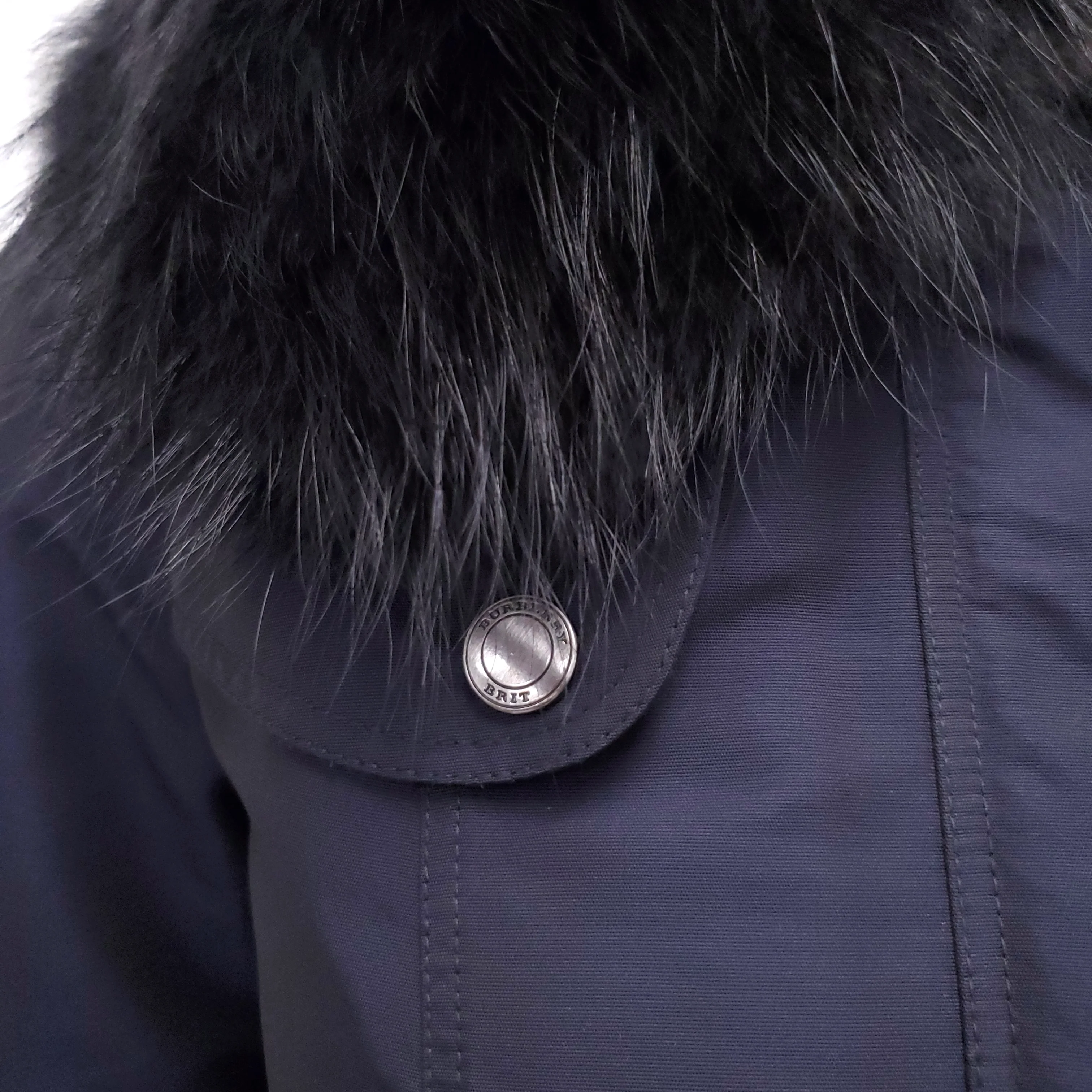 BURBERRY BRIT NAVY COAT WITH FUR HOOD - SIZE 2 - Image 4