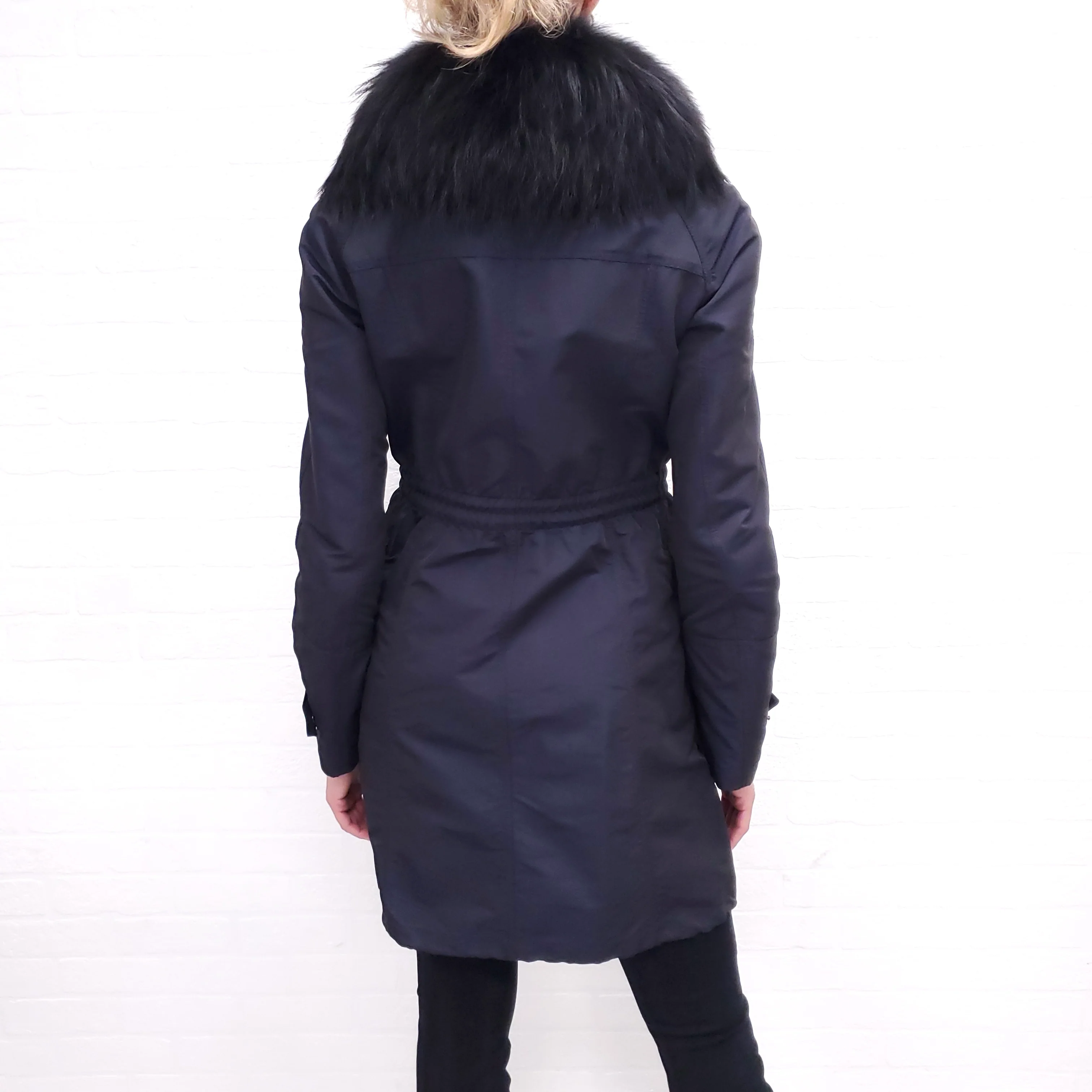 BURBERRY BRIT NAVY COAT WITH FUR HOOD - SIZE 2 - Image 8