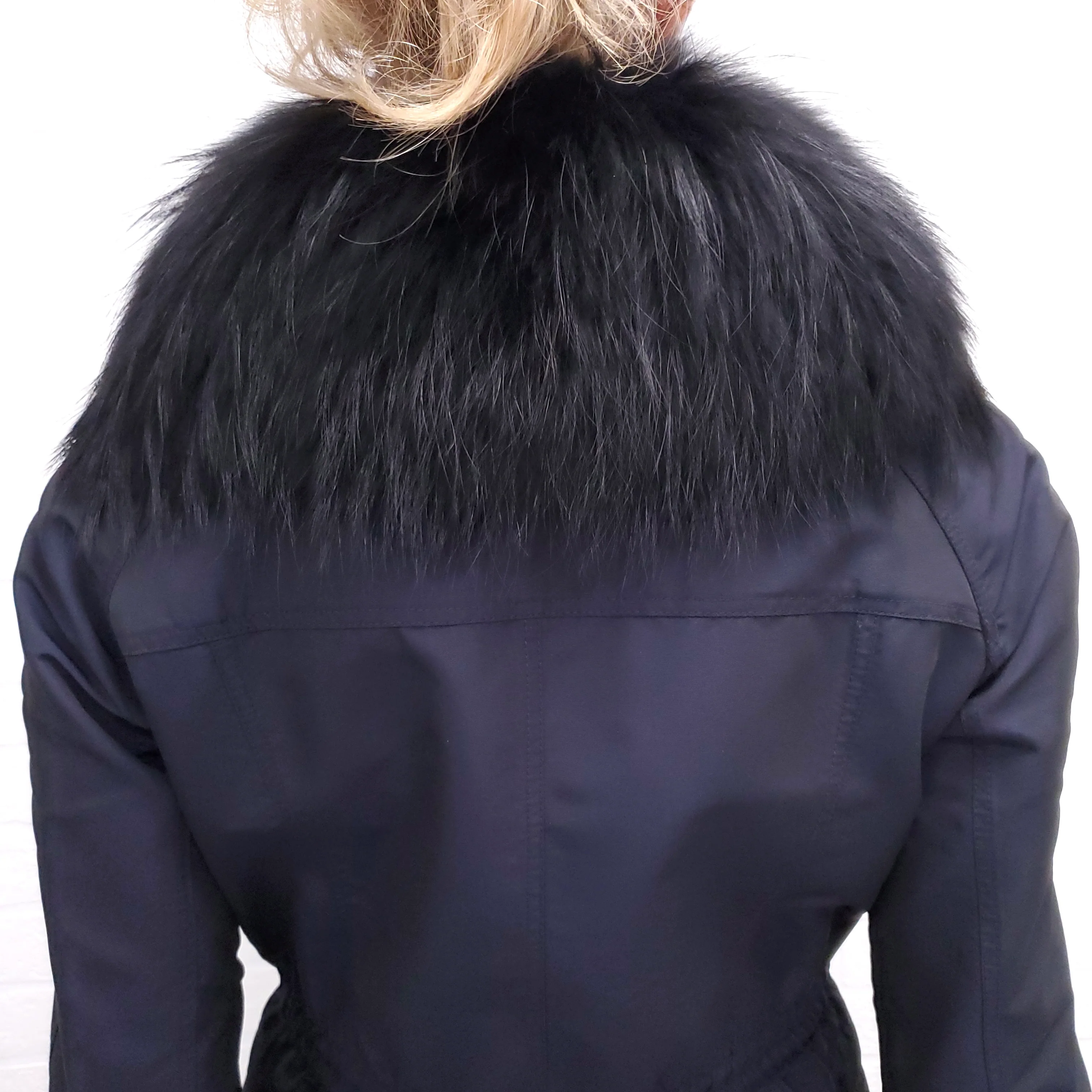 BURBERRY BRIT NAVY COAT WITH FUR HOOD - SIZE 2 - Image 9