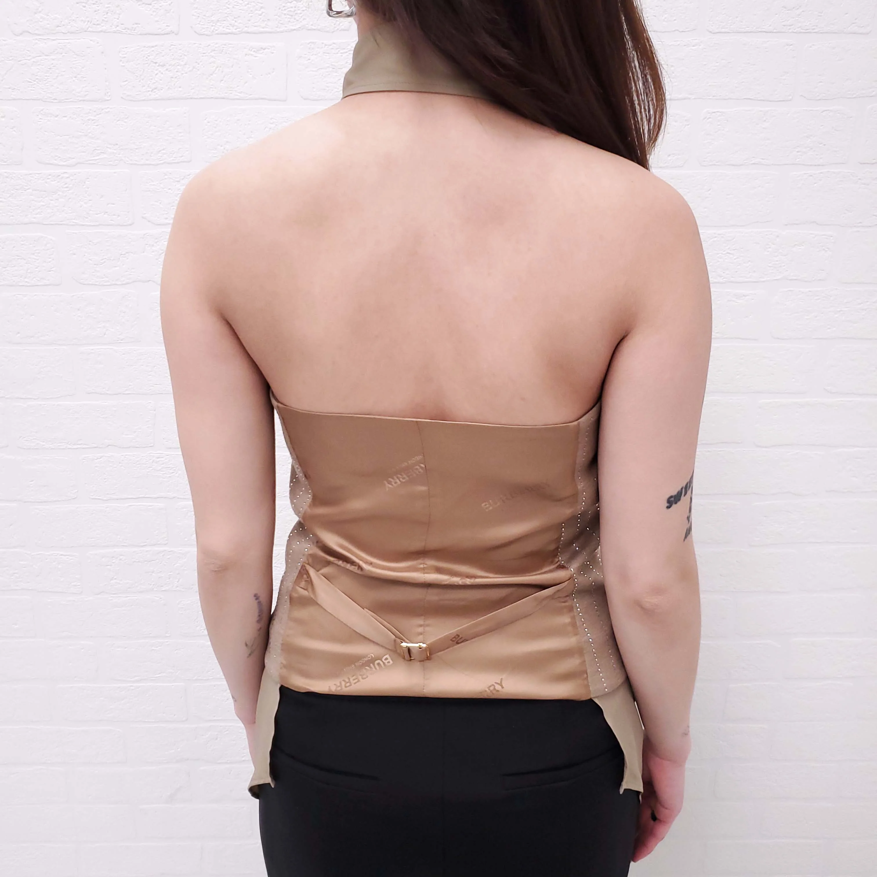 BURBERRY COTTON AND SILK SLEEVELESS BLOUSE WITH CRYSTAL VEST - SIZE 2 - Image 4