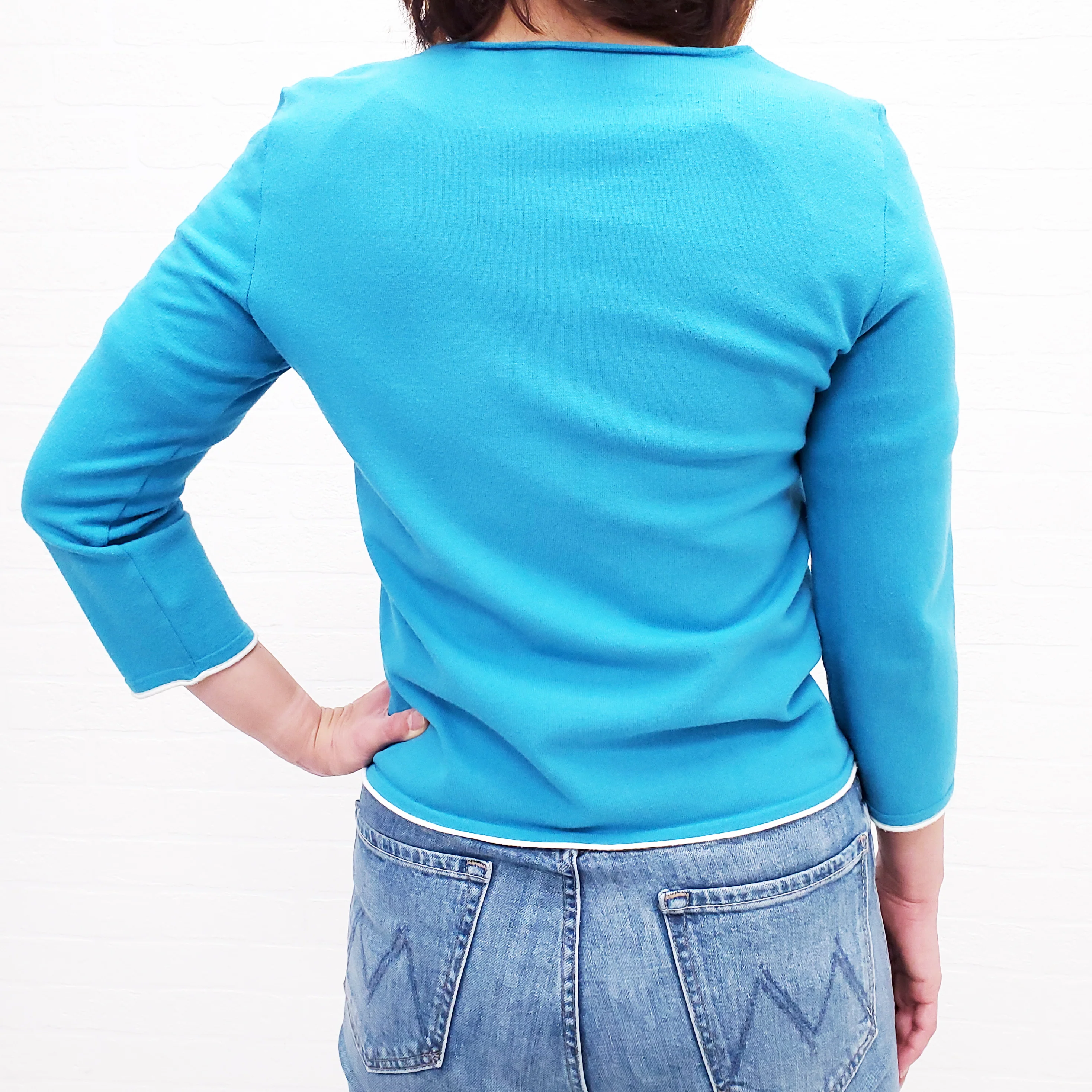 CHANEL BLUE LOGO ZIP SWEATER - SIZE 42 - Image 4