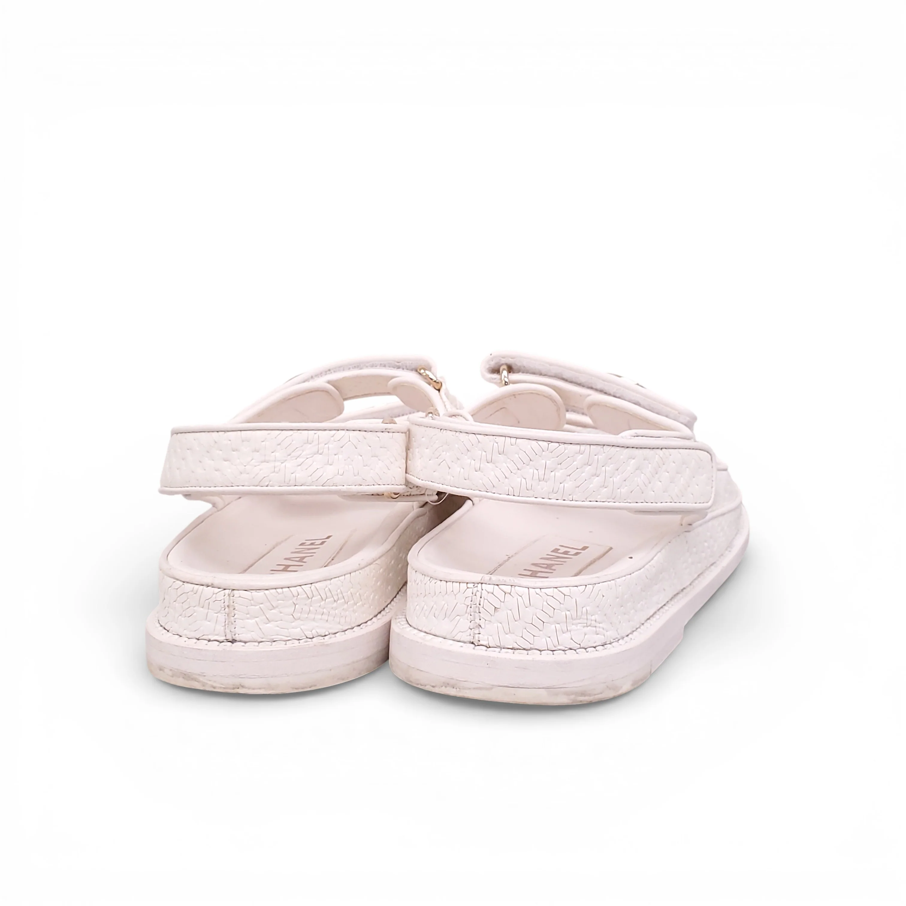 CHANEL CREAM TEXTURED LEATHER DAD SANDALS WITH LOGO - SIZE 39 - Image 4