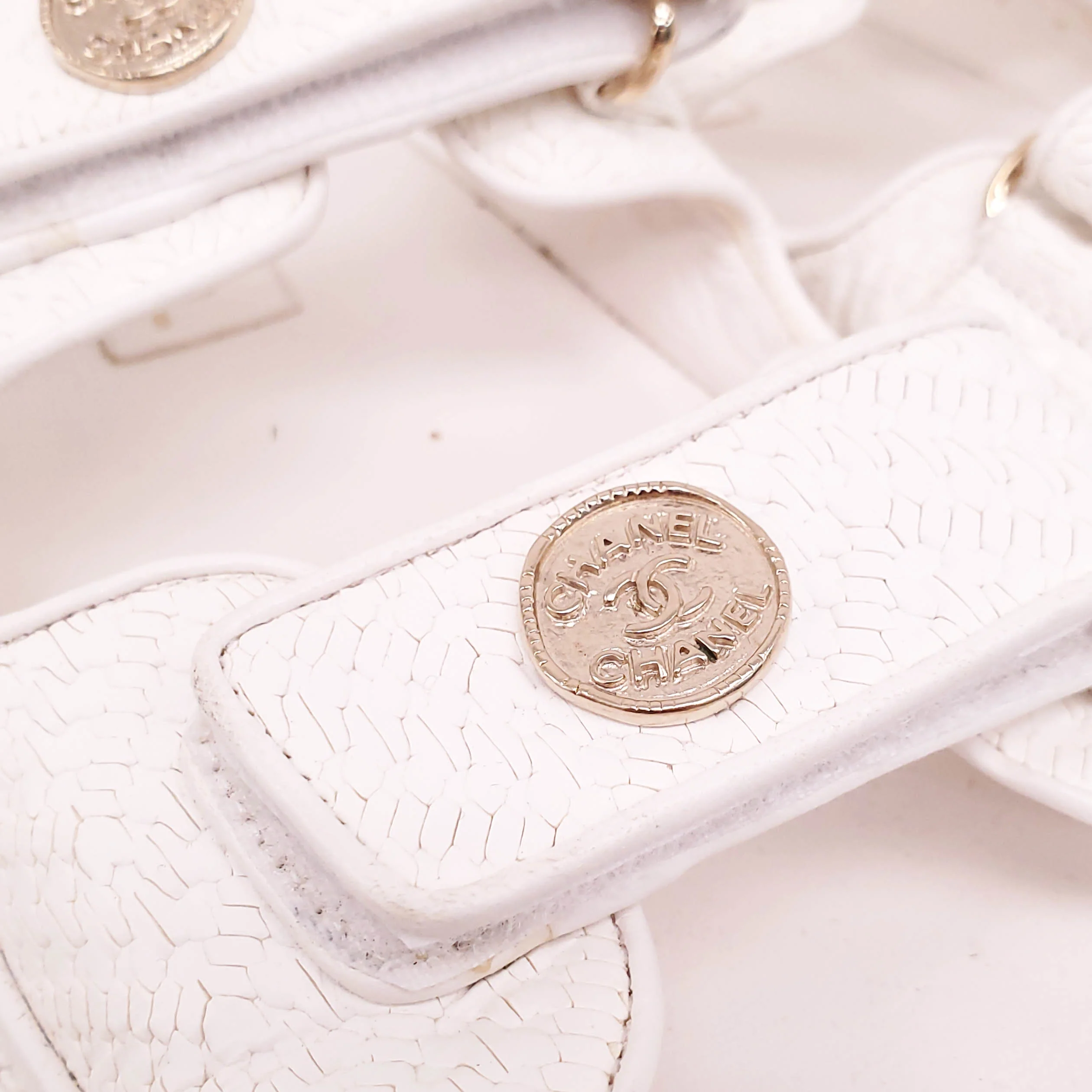 CHANEL CREAM TEXTURED LEATHER DAD SANDALS WITH LOGO - SIZE 39 - Image 5