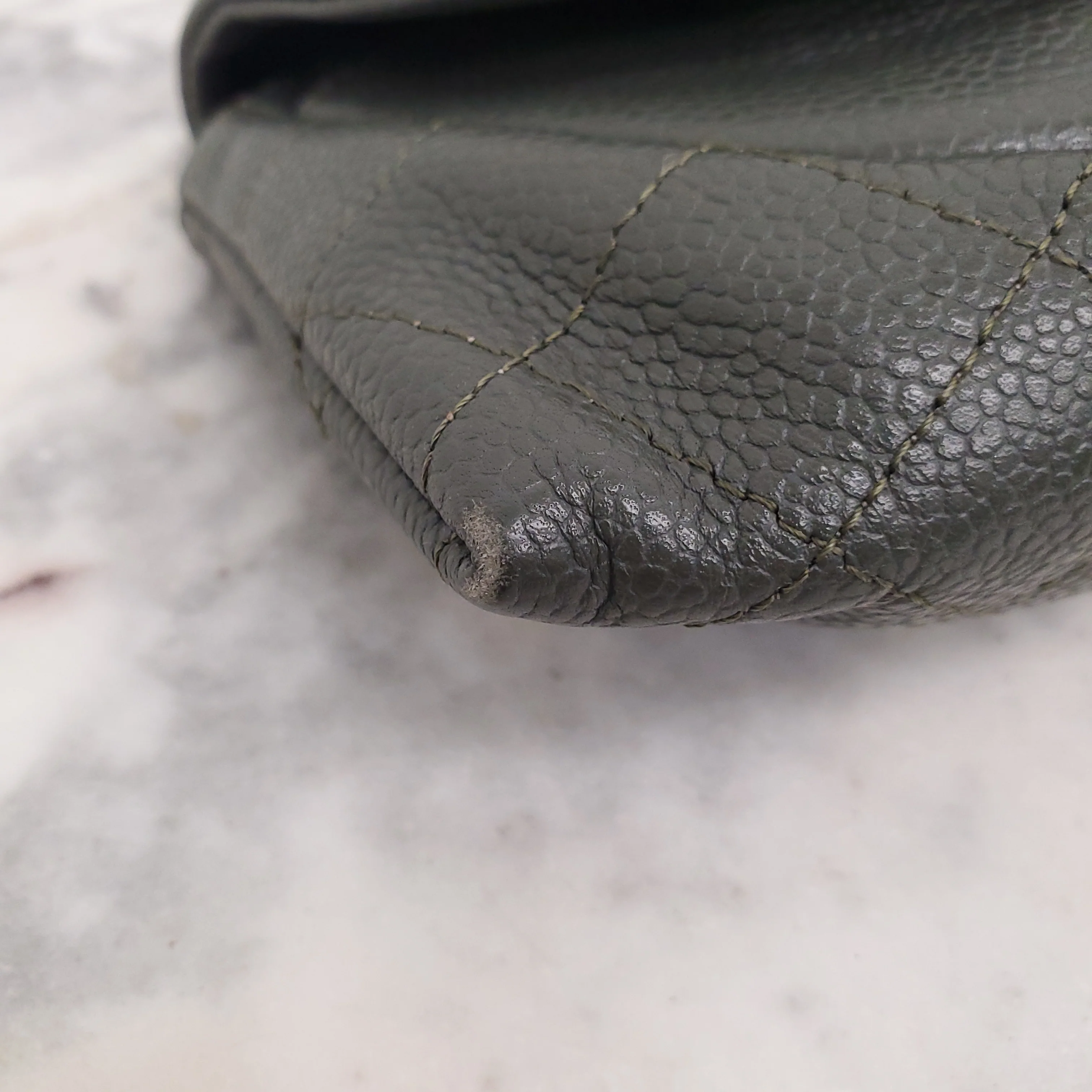 CHANEL KAKI HALF CRESCENT INTERLOCKING CC WALLET ON CHAIN - Image 7