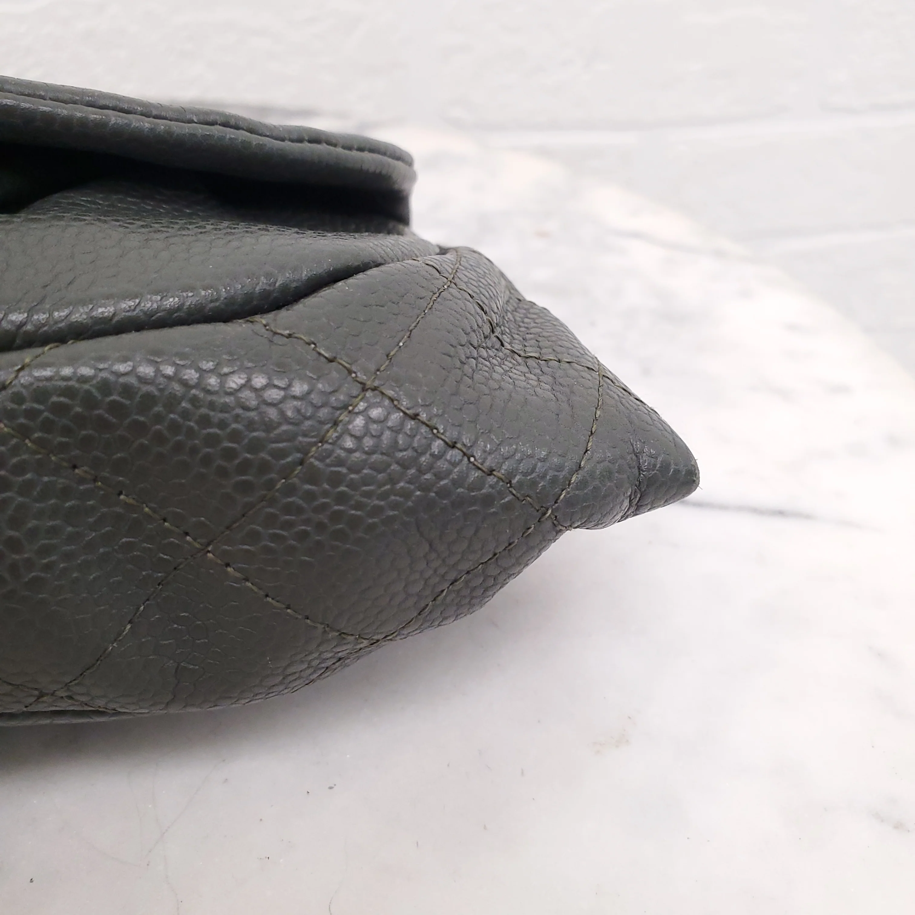 CHANEL KAKI HALF CRESCENT INTERLOCKING CC WALLET ON CHAIN - Image 8