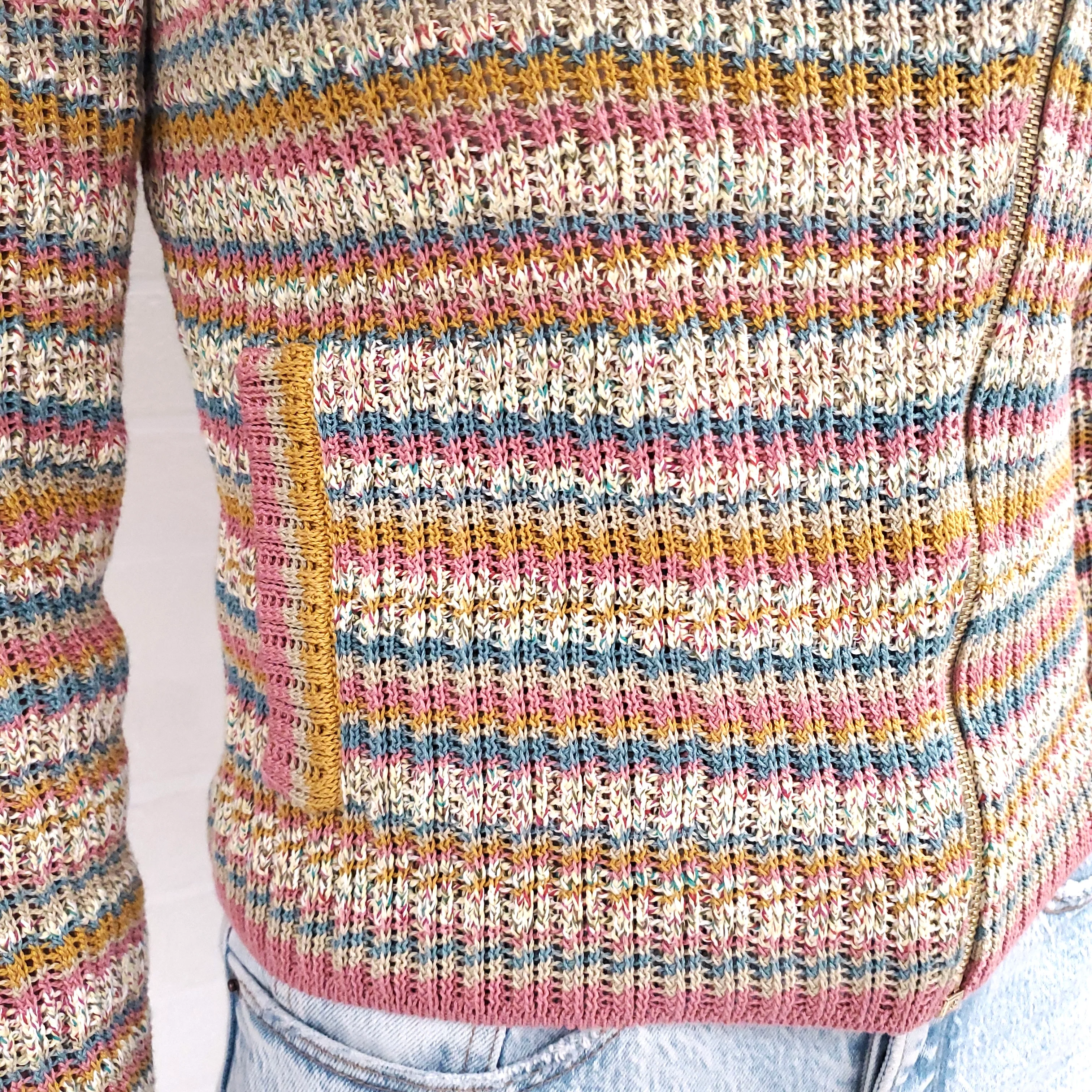 CHANEL STRIPE KNIT ZIP UP SWEATER - SIZE 34 - Image 3