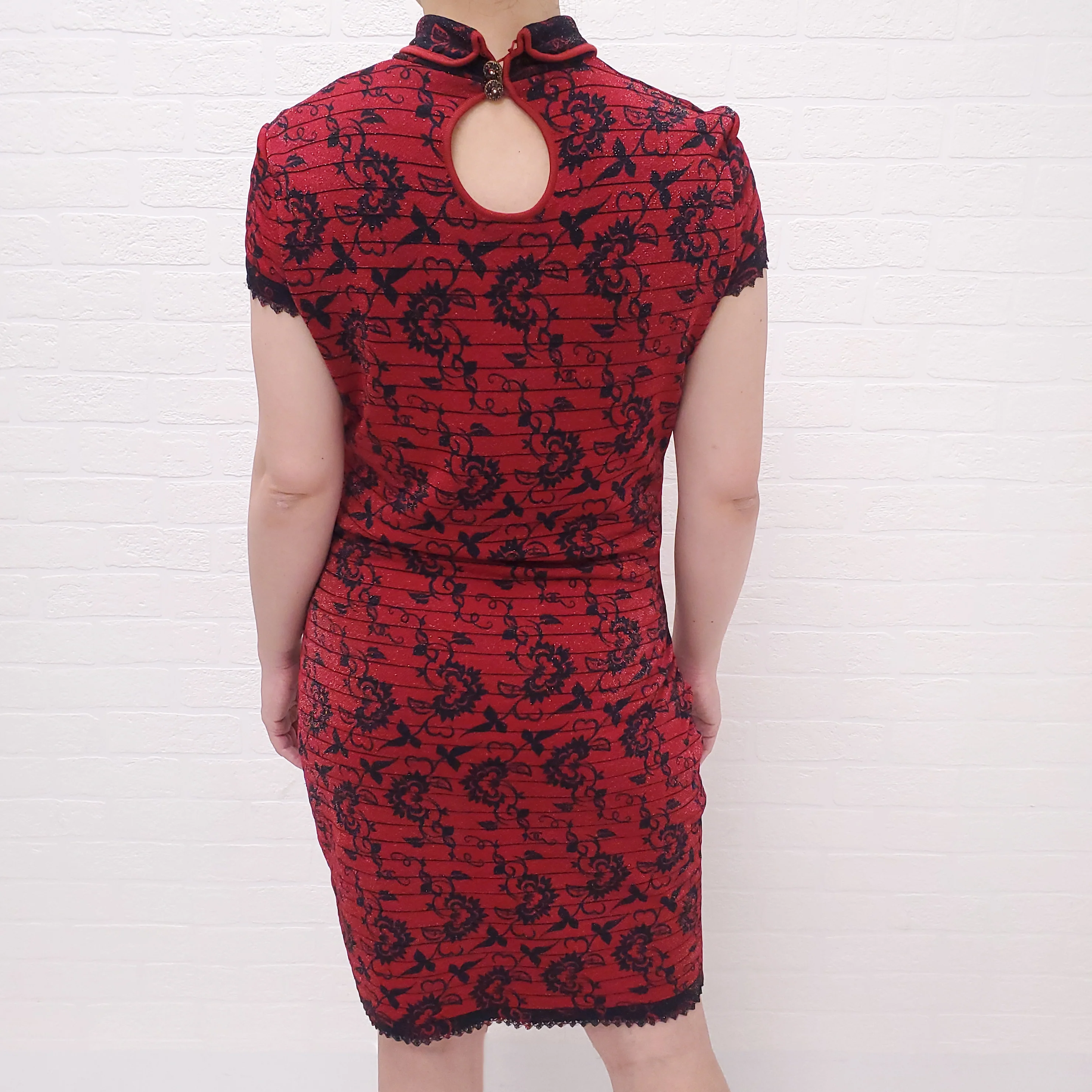 CHANEL WOOL MID-LENGTH PATTERNED DRESS - SIZE 40 - Image 7