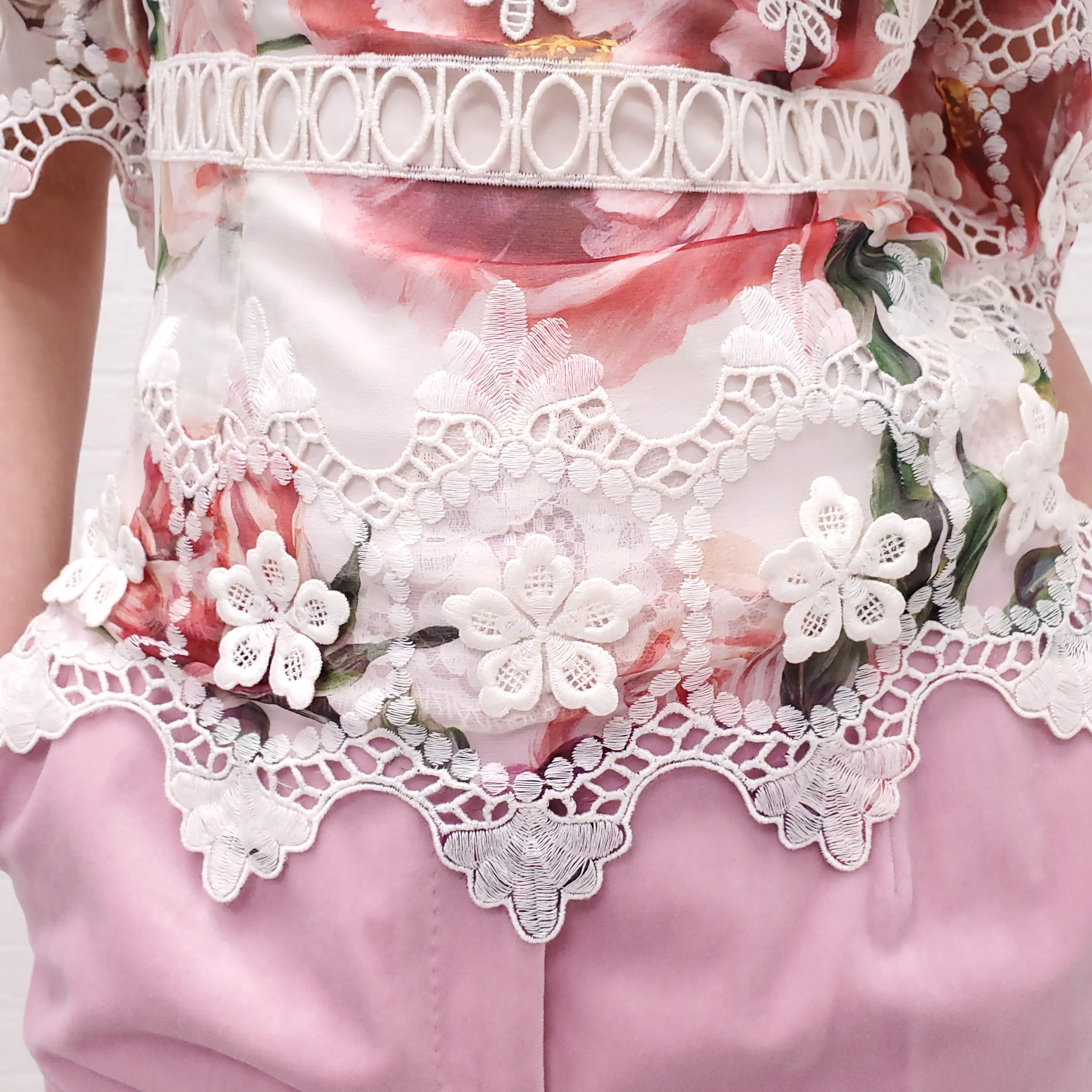 DOLCE & GABBANA SHEER FLORAL EYELET BLOUSE - SIZE 38 - Image 3