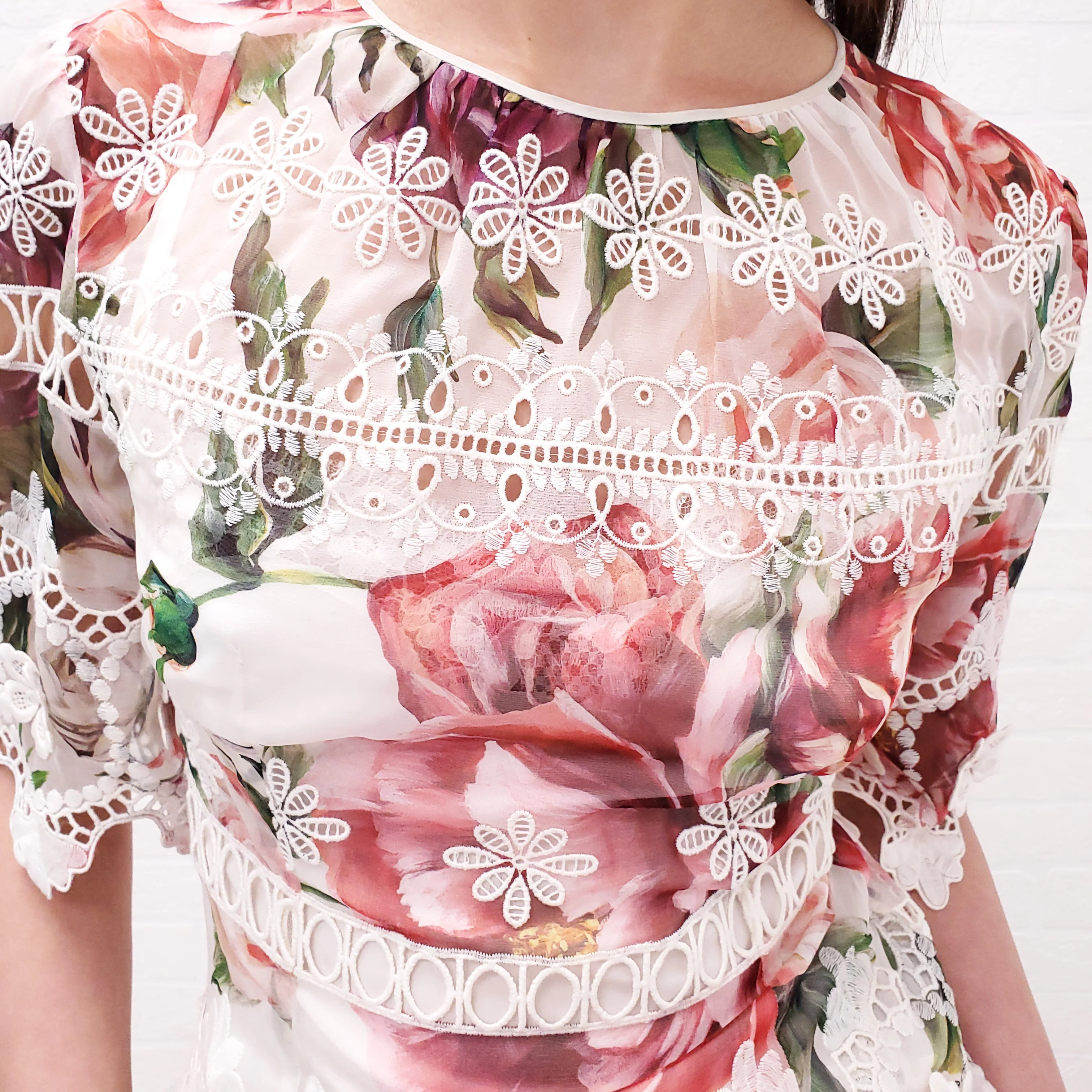 DOLCE & GABBANA SHEER FLORAL EYELET BLOUSE - SIZE 38 - Image 4