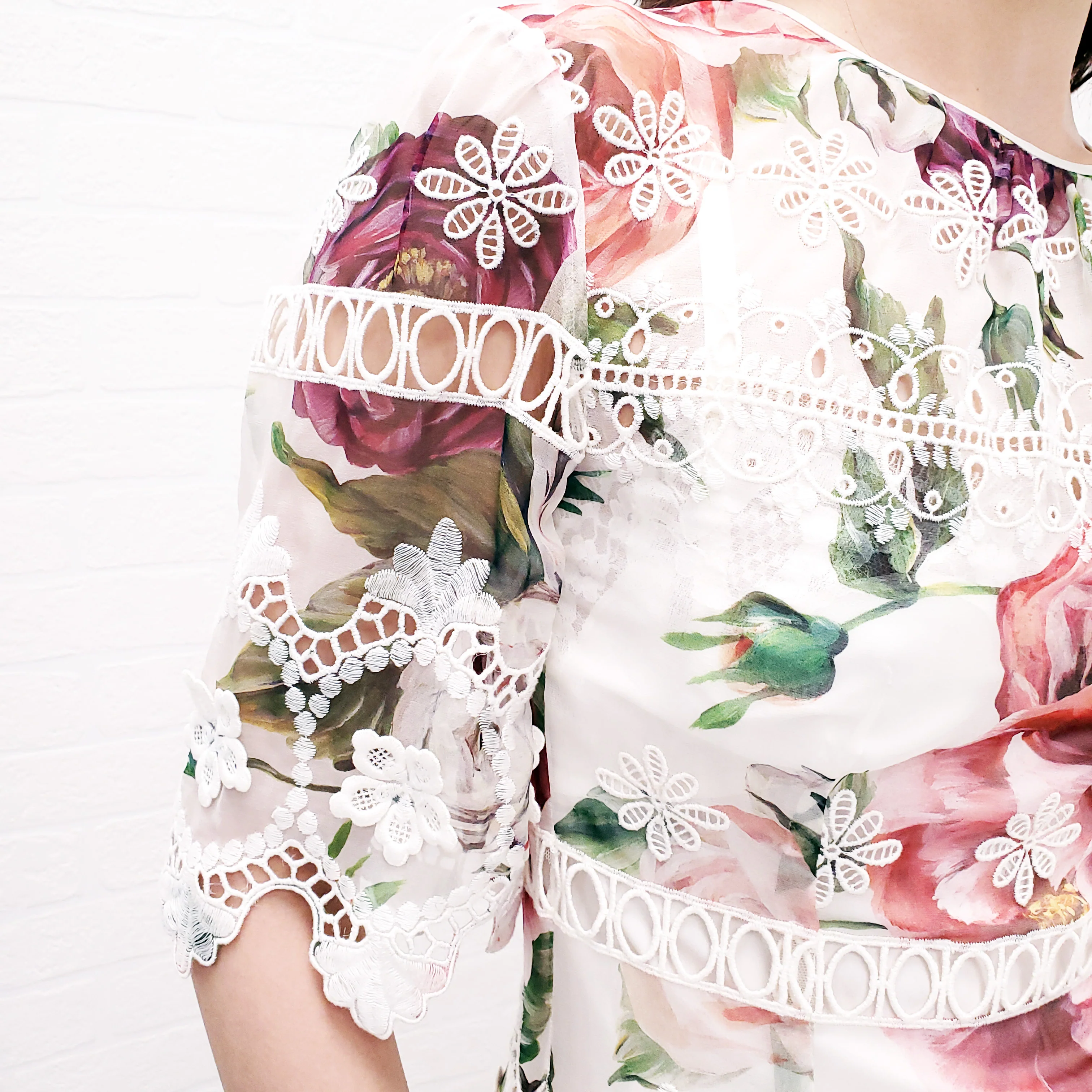 DOLCE & GABBANA SHEER FLORAL EYELET BLOUSE - SIZE 38 - Image 5