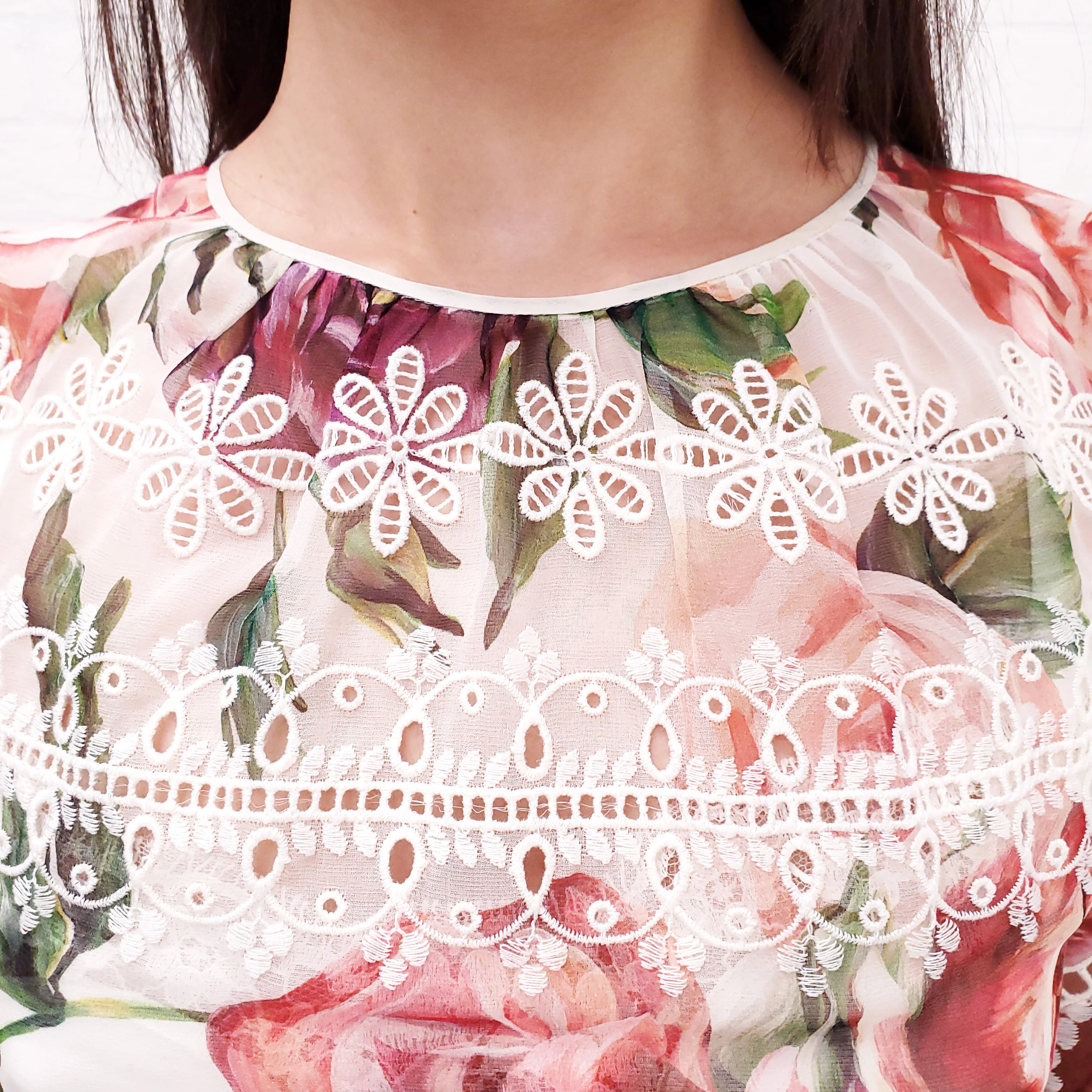 DOLCE & GABBANA SHEER FLORAL EYELET BLOUSE - SIZE 38 - Image 6