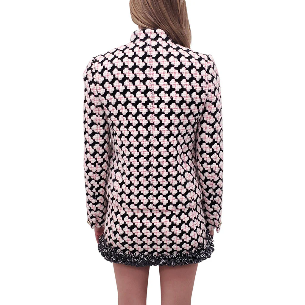EMILIO PUCCI BLACK, PINK AND CREAM FRINGED WOOL BLEND TWEED SKIRT SET - SIZE XS - Image 4