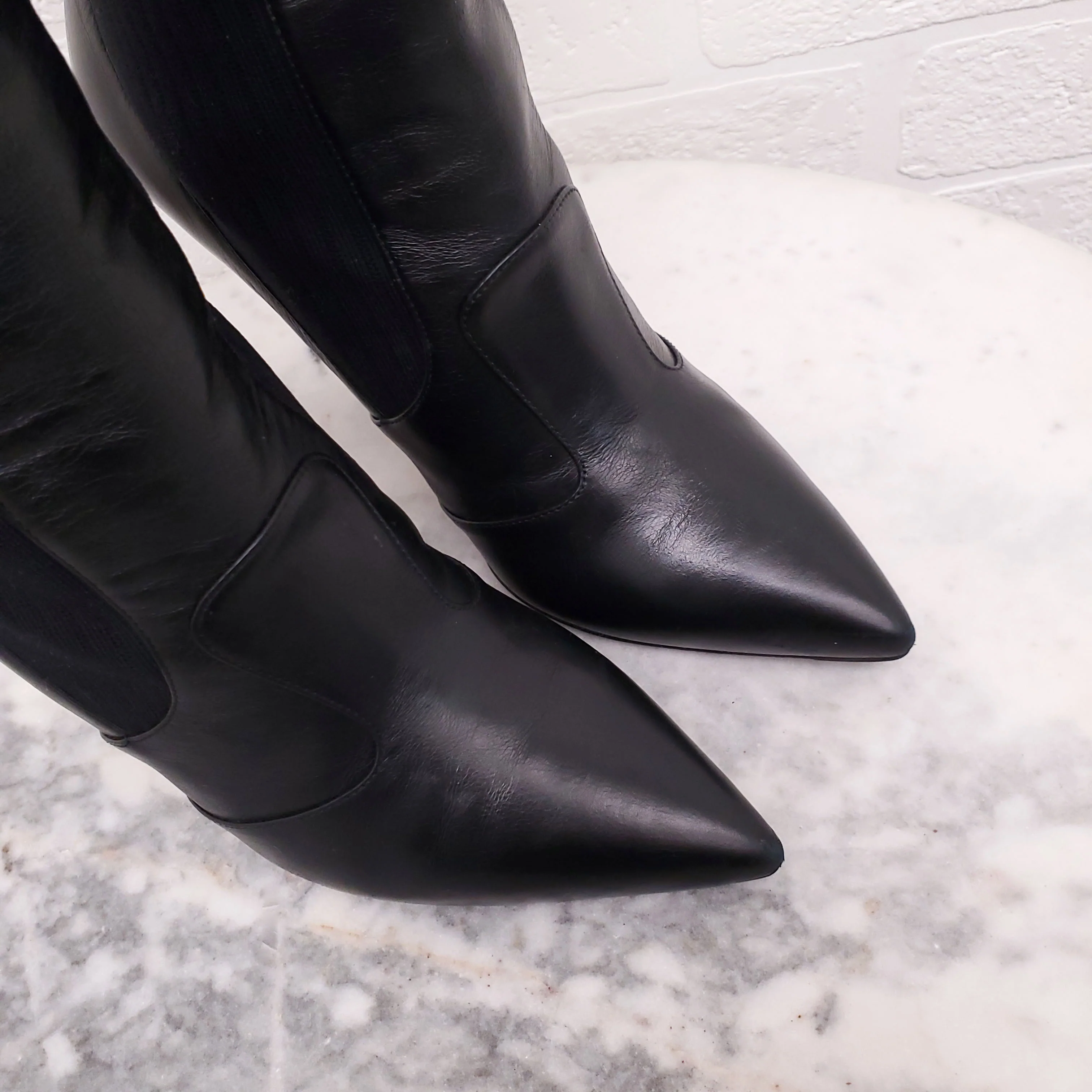 FENDI BLACK LEATHER SOCK BOOTIES - SIZE 38 - Image 3