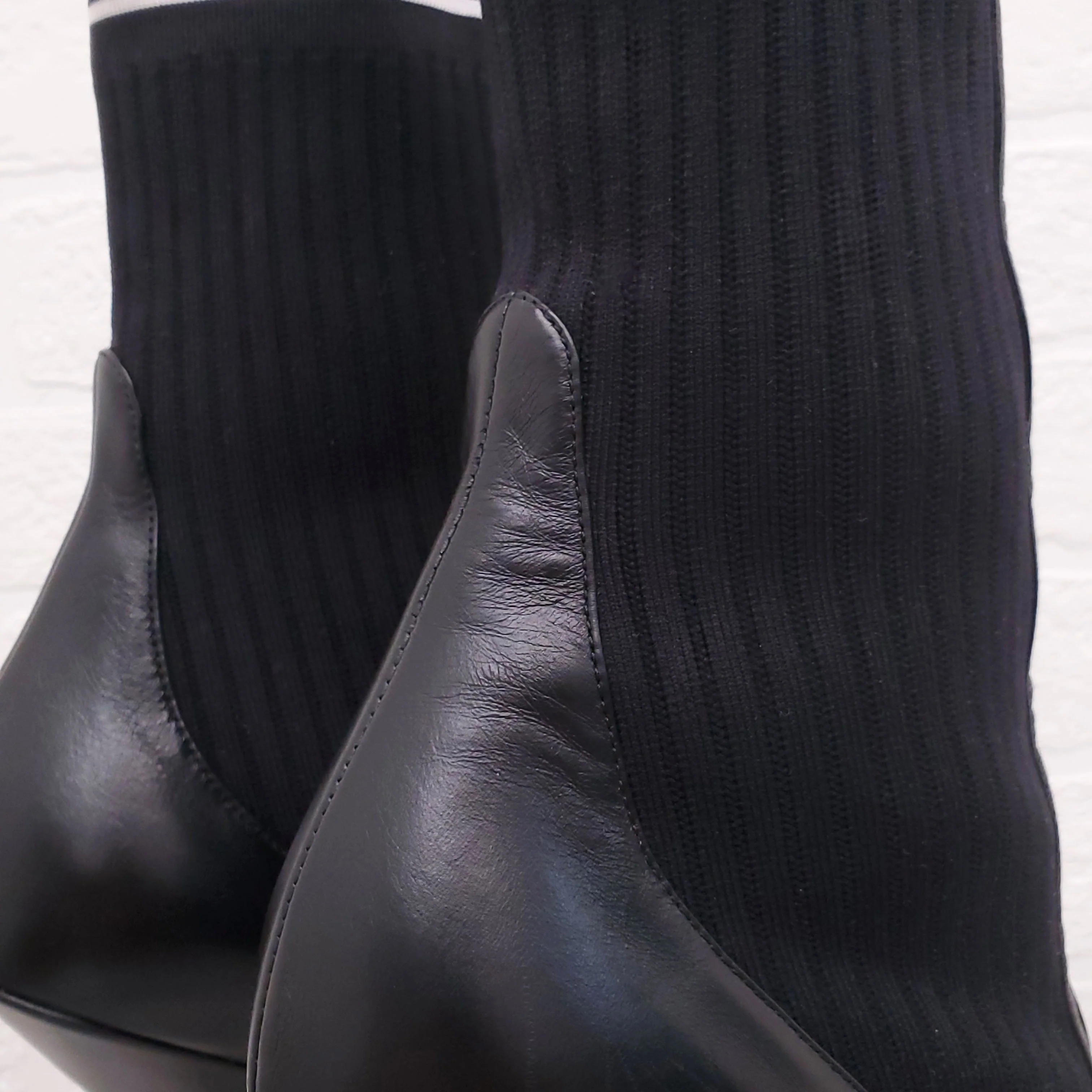 FENDI BLACK LEATHER SOCK BOOTIES - SIZE 38 - Image 9