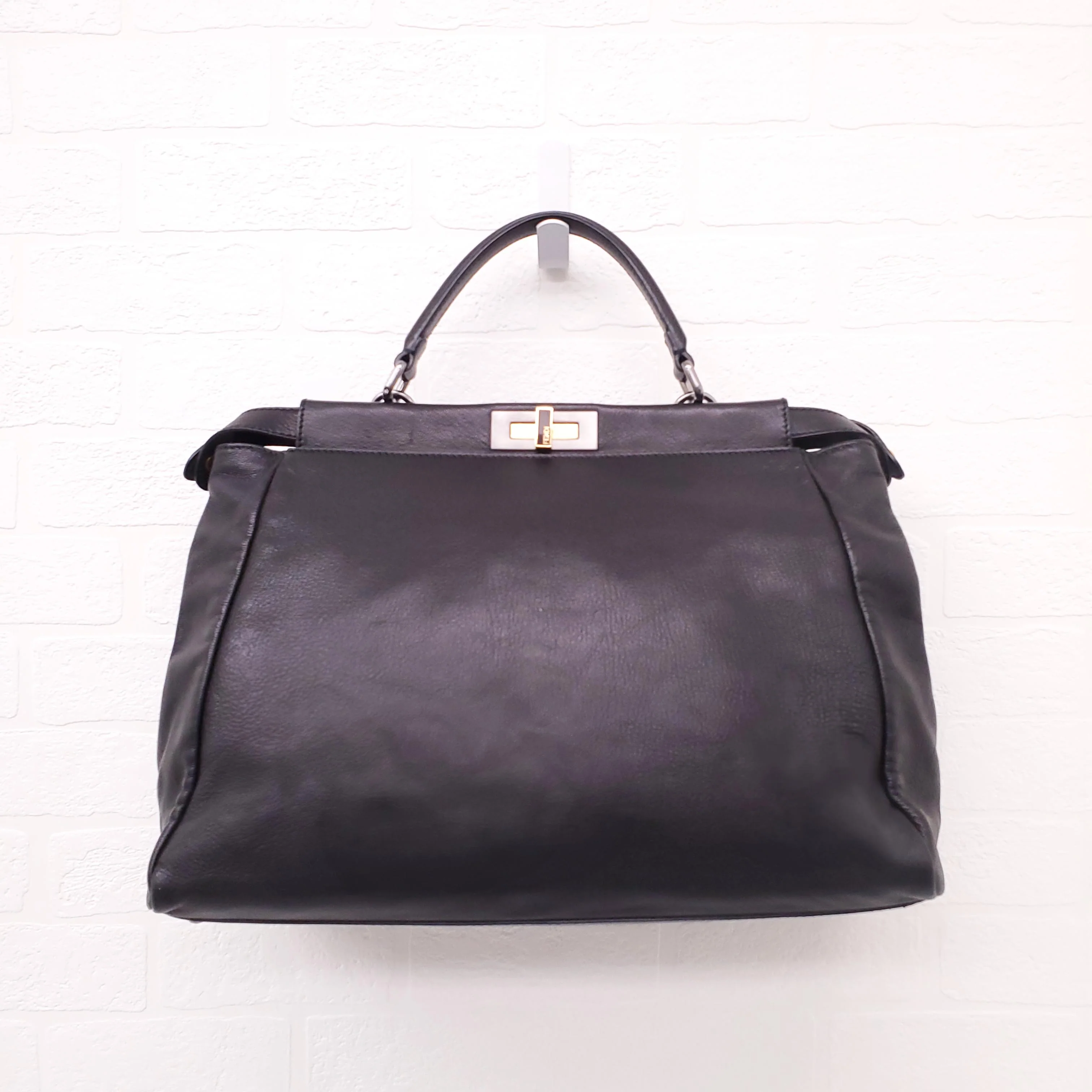 FENDI BLACK MEDIUM PEEKABOO BAG WITH PINK INTERIOR - Image 7