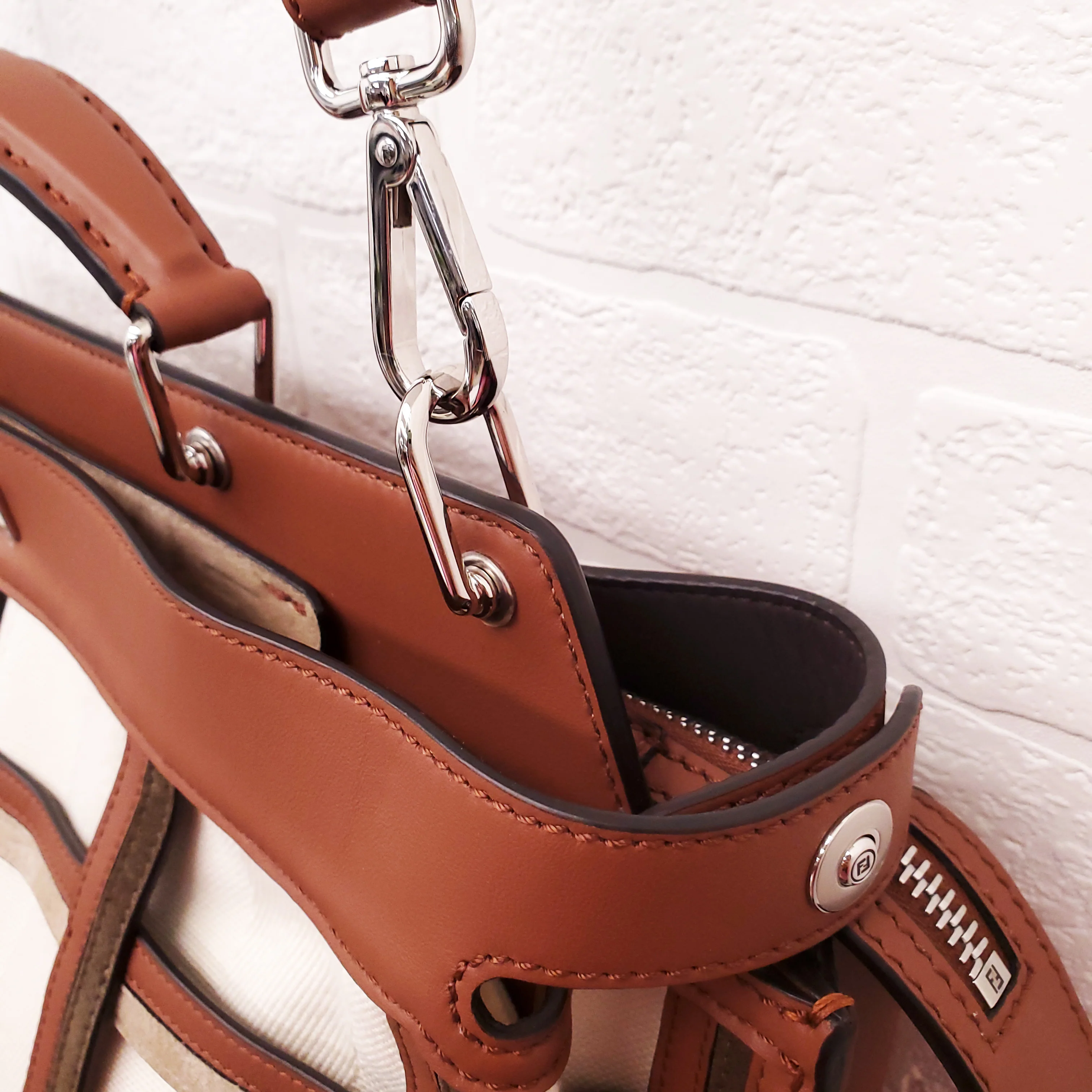 FENDI TAN LEATHER AND CANVAS LARGE 'PANELLED PEEKABOO' BAG - Image 10