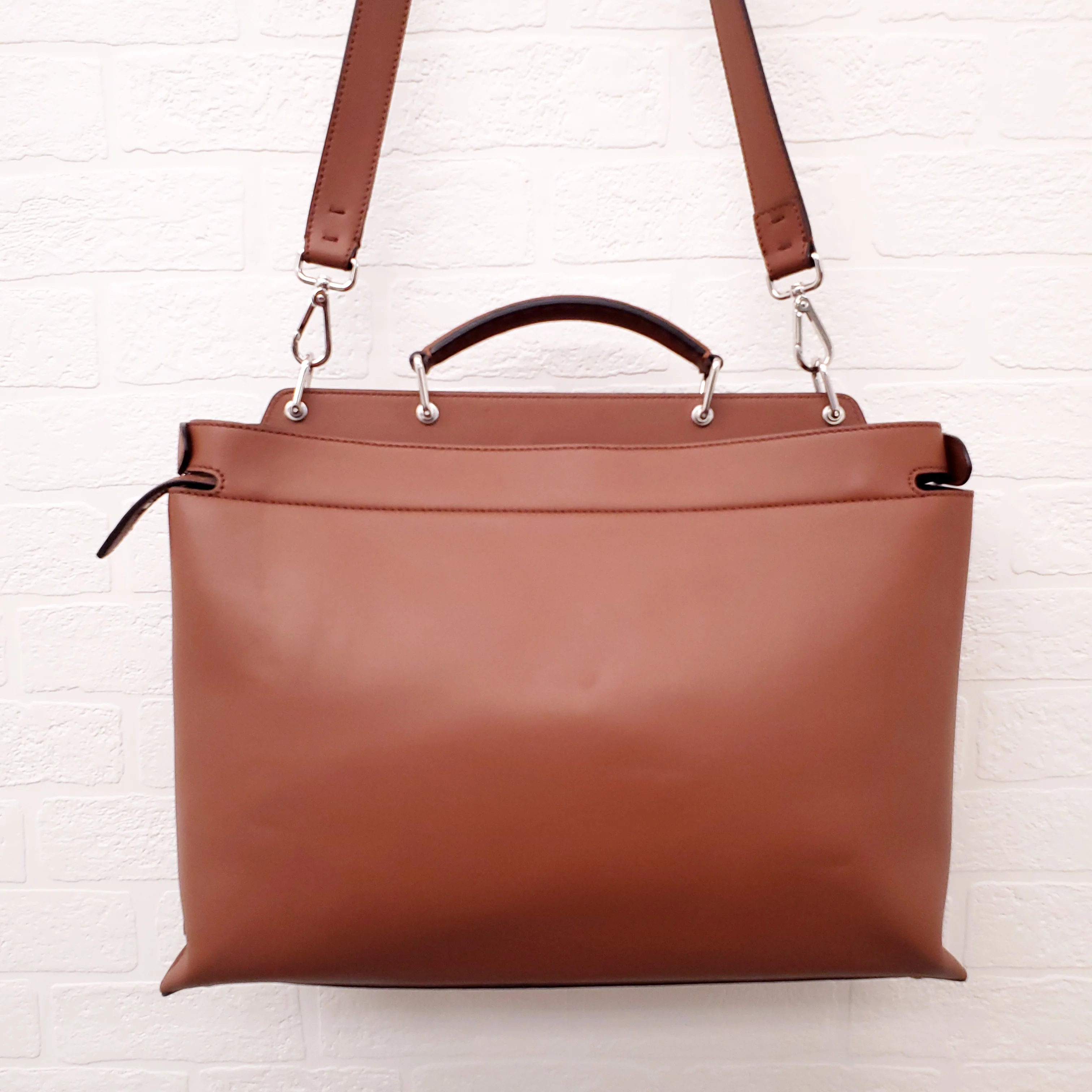 FENDI TAN LEATHER AND CANVAS LARGE 'PANELLED PEEKABOO' BAG - Image 22