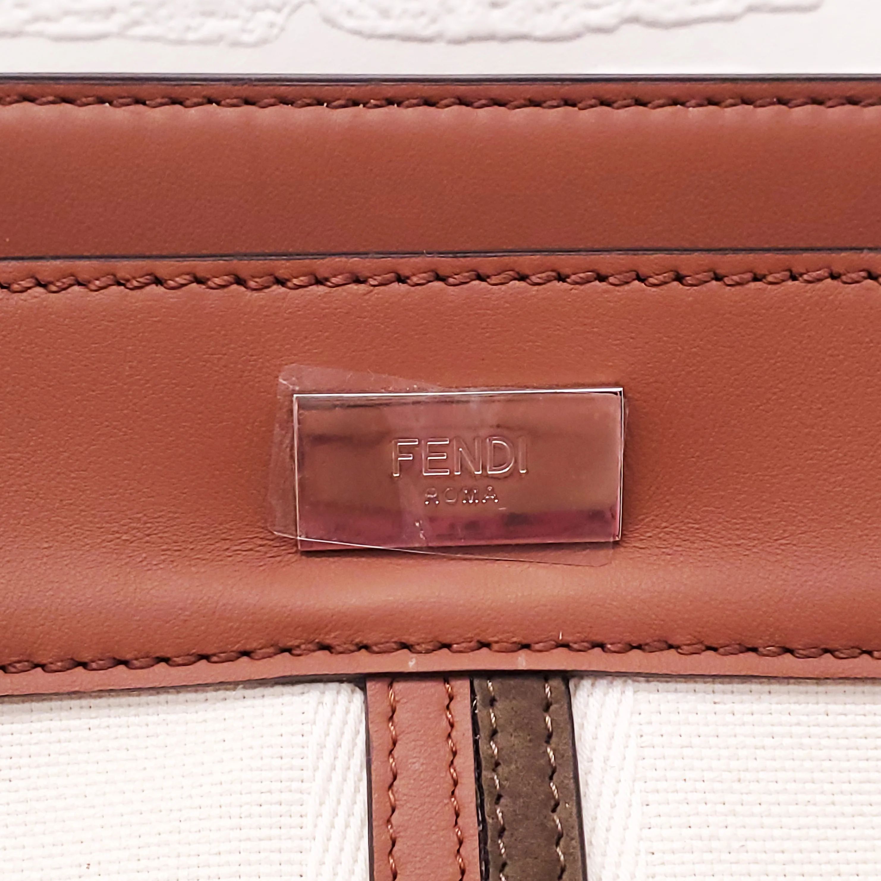 FENDI TAN LEATHER AND CANVAS LARGE 'PANELLED PEEKABOO' BAG - Image 7