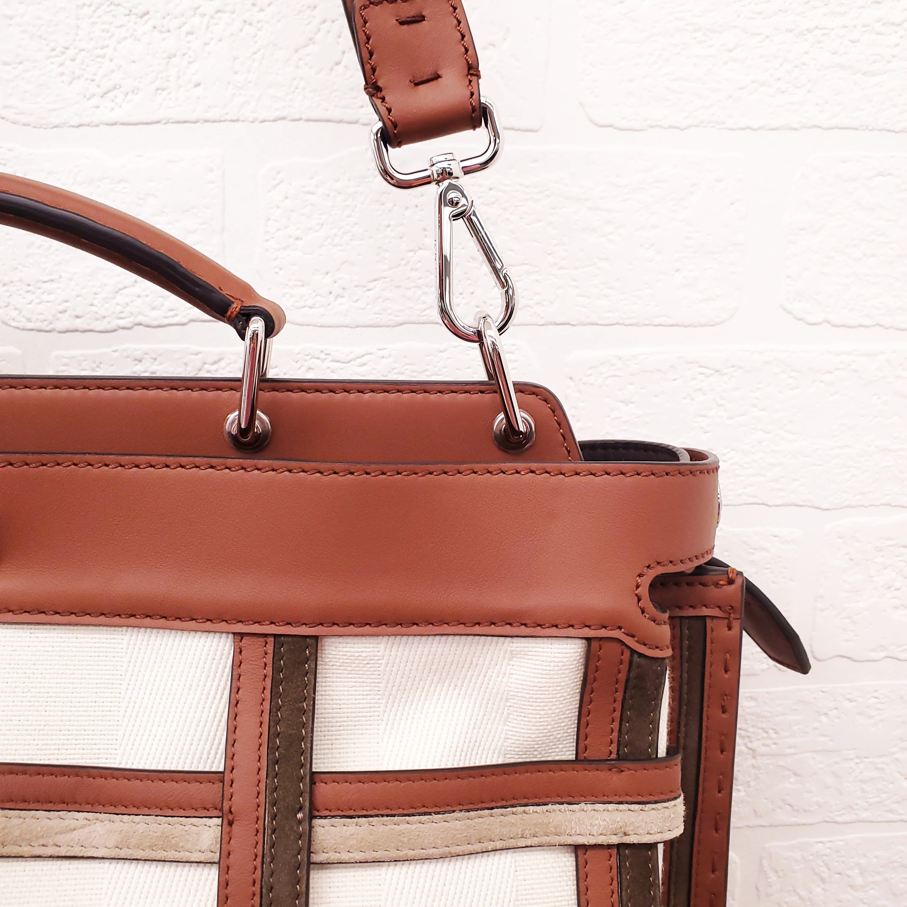 FENDI TAN LEATHER AND CANVAS LARGE 'PANELLED PEEKABOO' BAG - Image 8