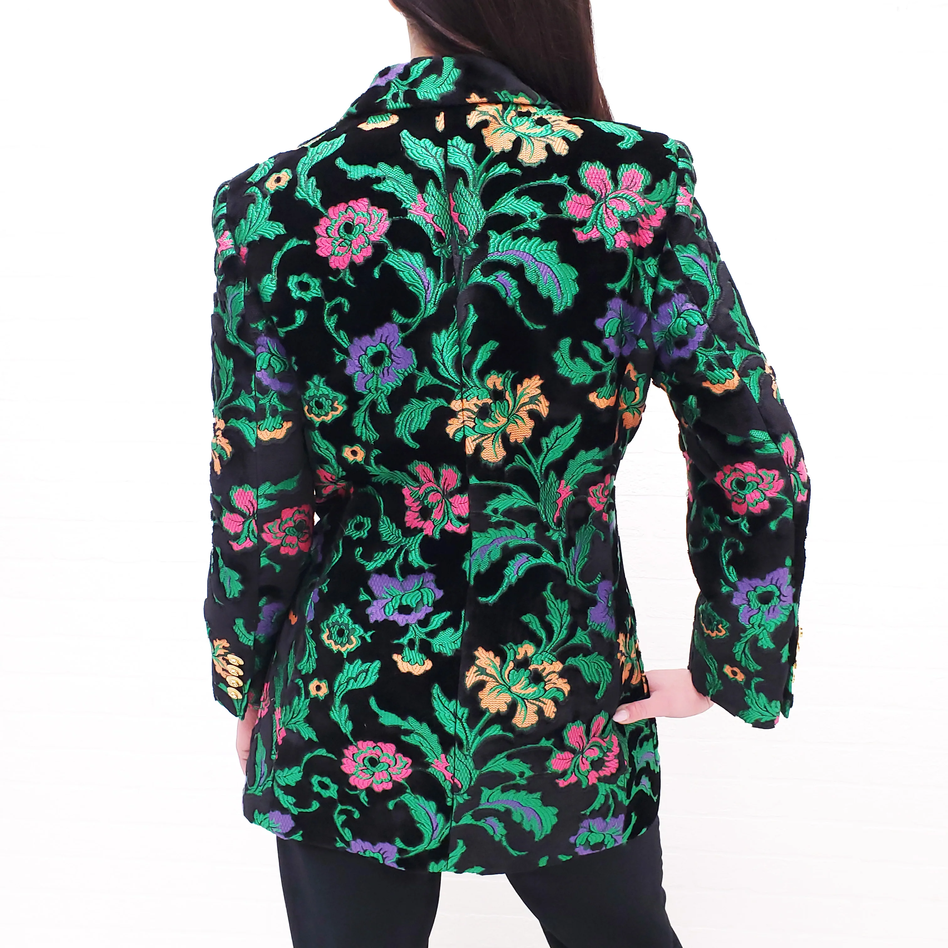 GUCCI BLACK VELVET FLORAL BLAZER - SIZE 40 - Image 7