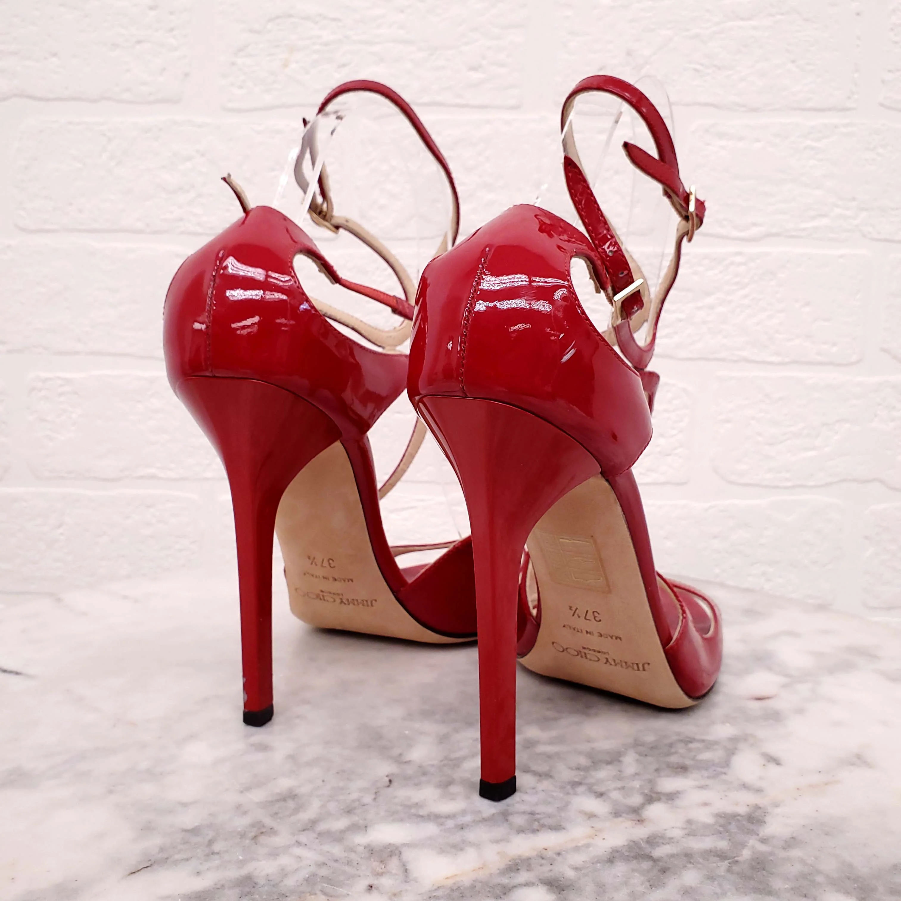 JIMMY CHOO RED PATENT HEELS - SIZE 37.5 - Image 3