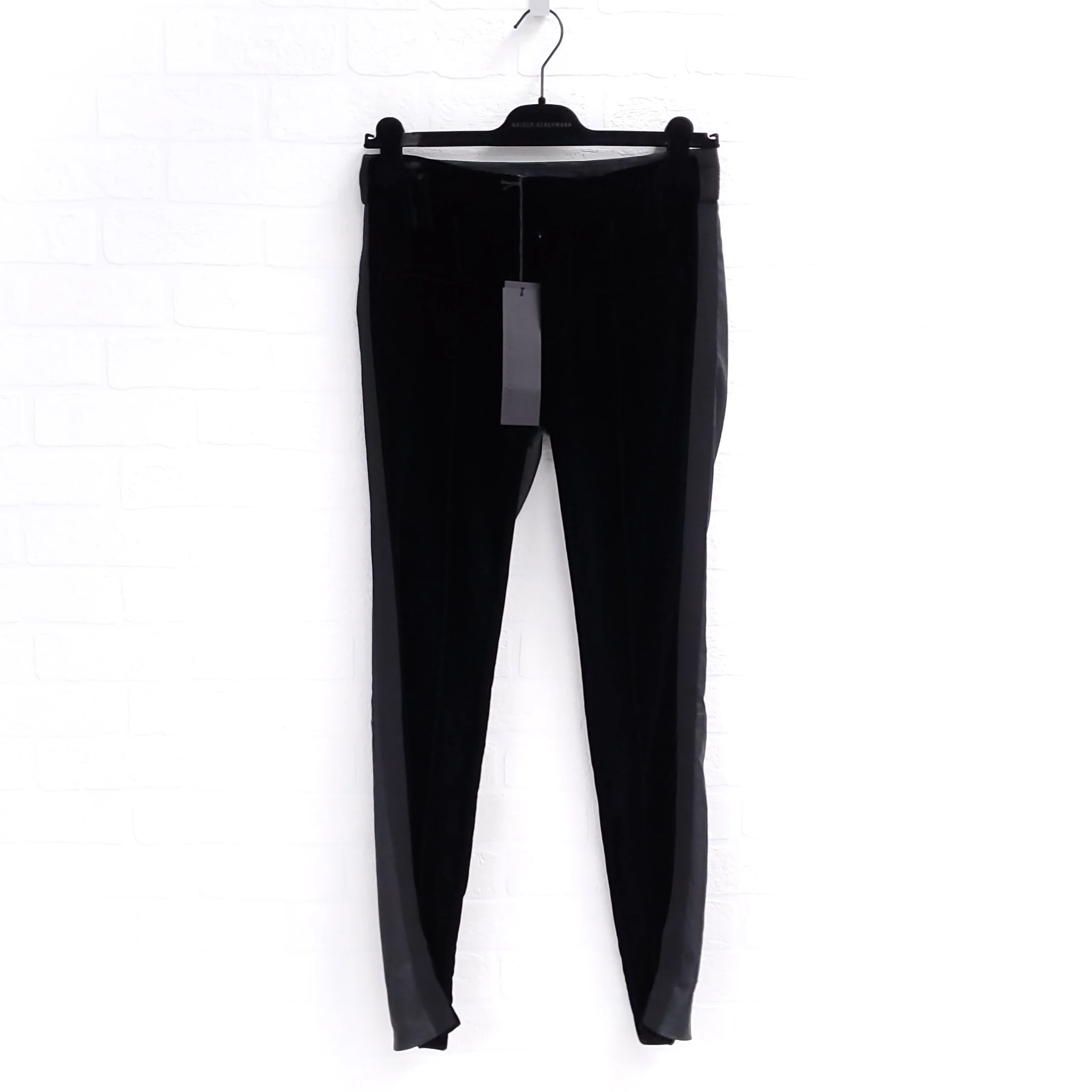 HAIDER ACKERMANN BLACK VELVET AND LEATHER TUXEDO PANT ($2250) - SIZE 36 - Image 3