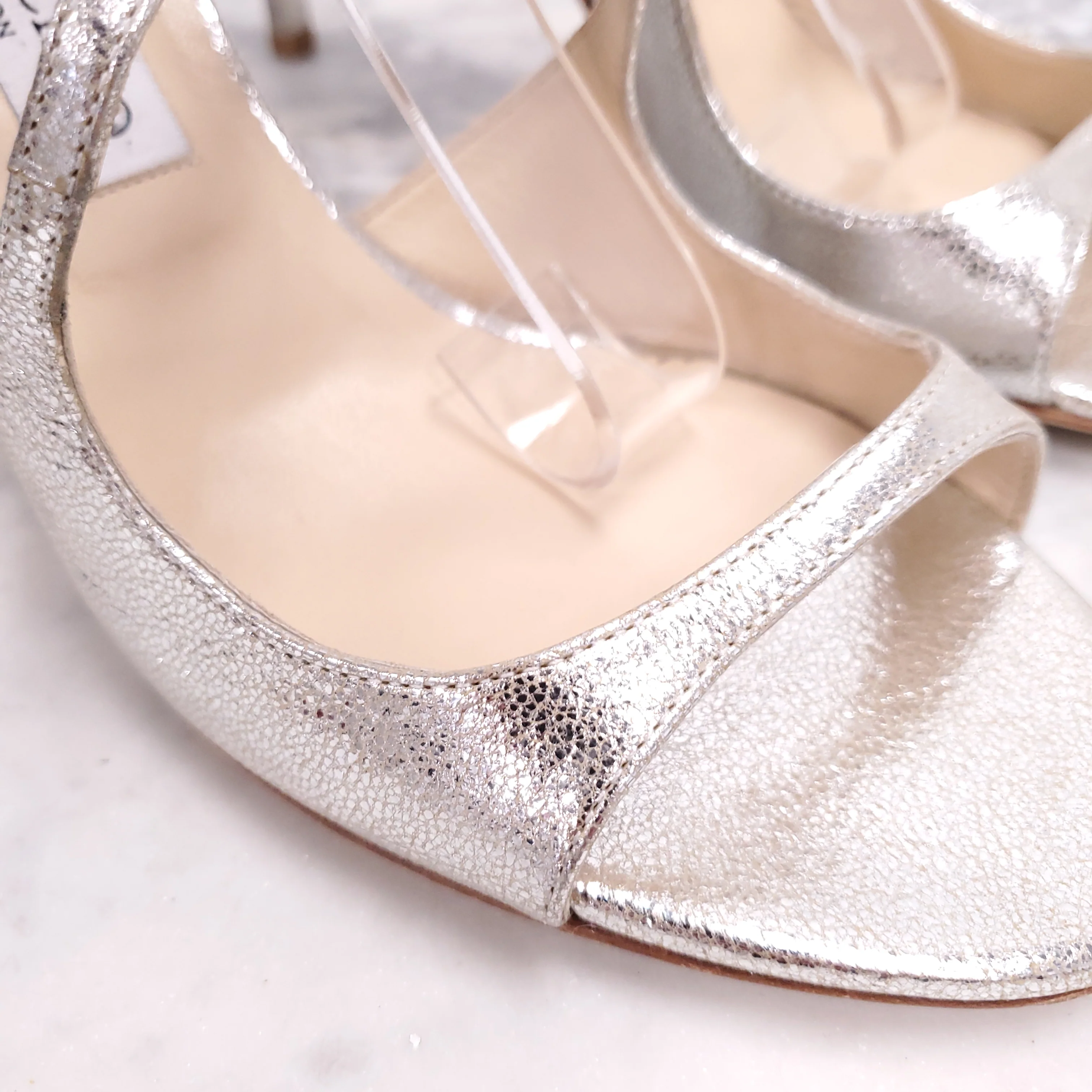 JIMMY CHOO AZIA METALLIC LEATHER CAGE HEELS - SIZE 42 - Image 4