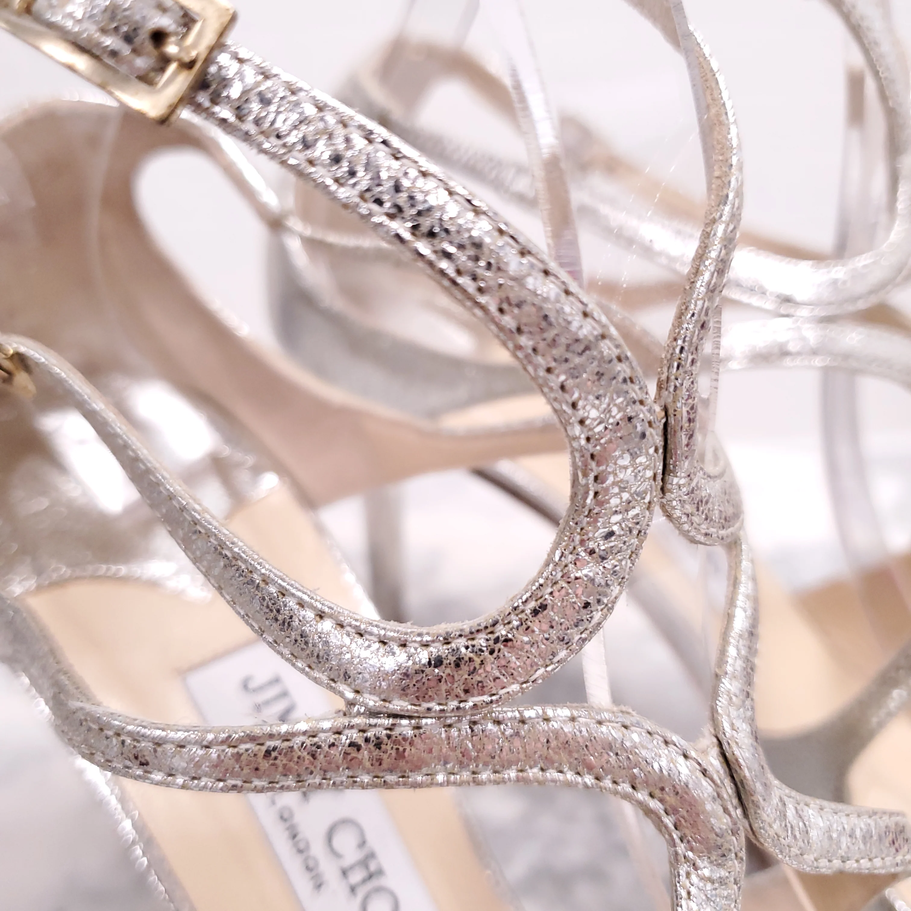 JIMMY CHOO AZIA METALLIC LEATHER CAGE HEELS - SIZE 42 - Image 5