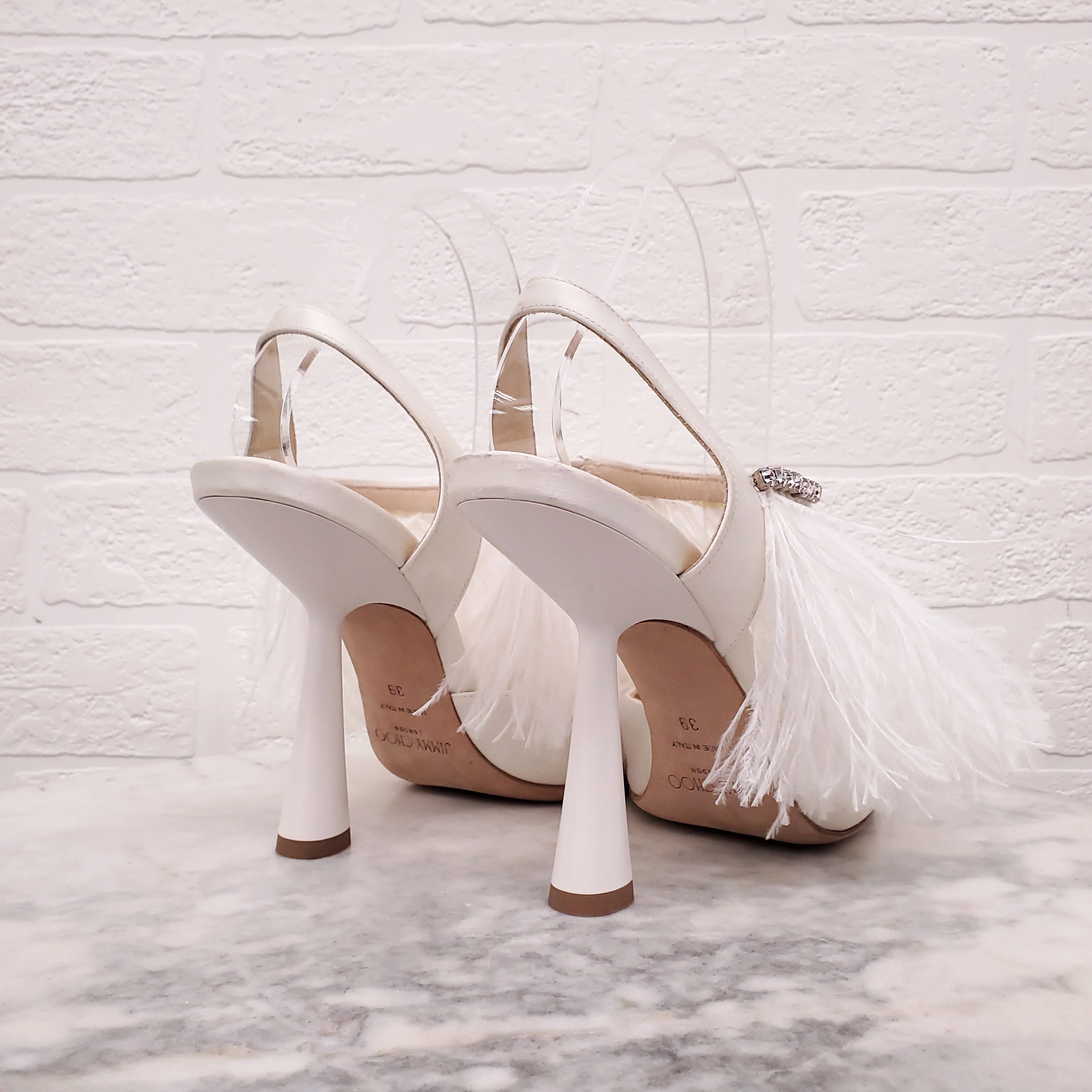 JIMMY CHOO CREAM HEELS WITH FEATHER - SIZE 39 - Image 3