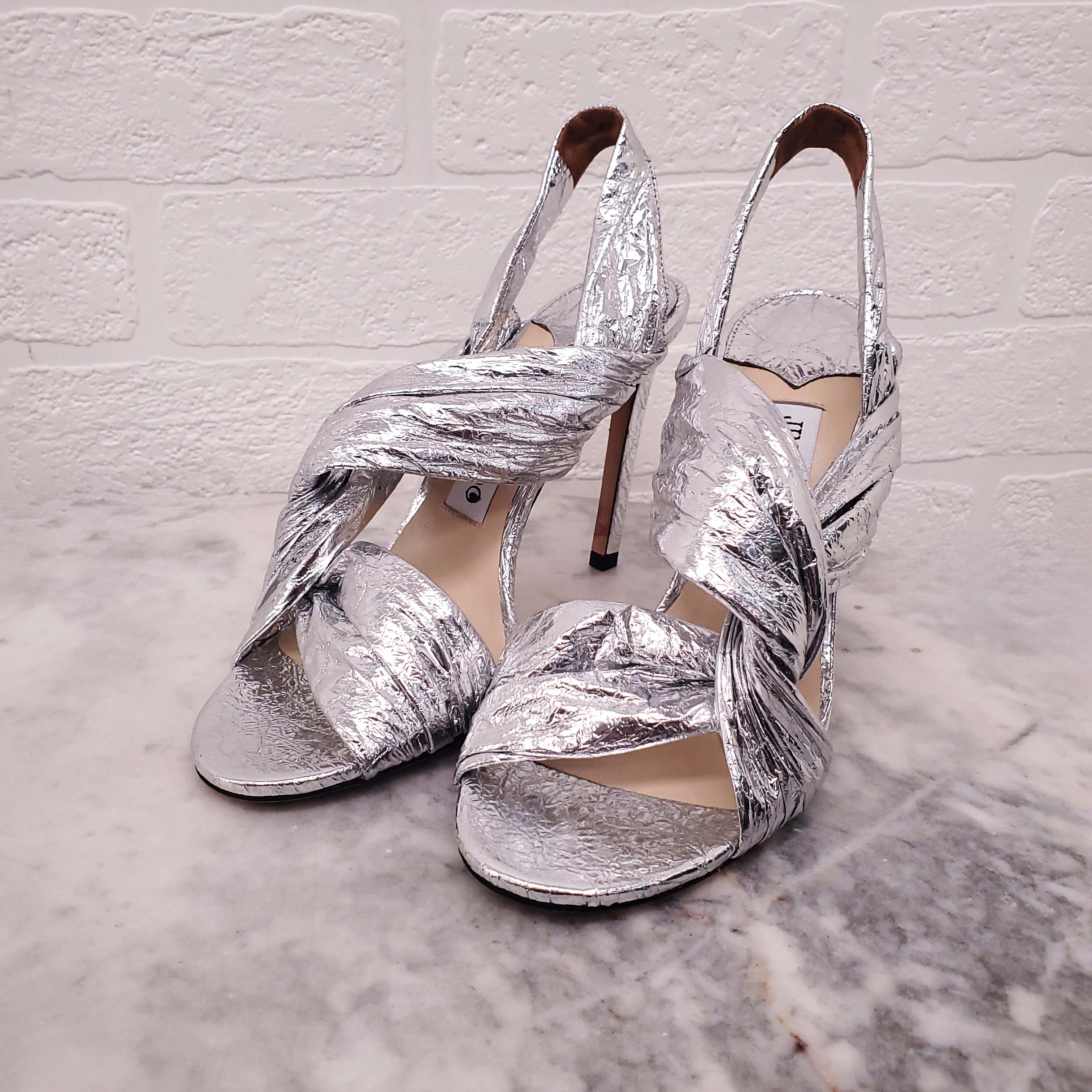 JIMMY CHOO LALIA 100 METALLIC FOIL TWISTED HEELS - SIZE 36 - Image 3