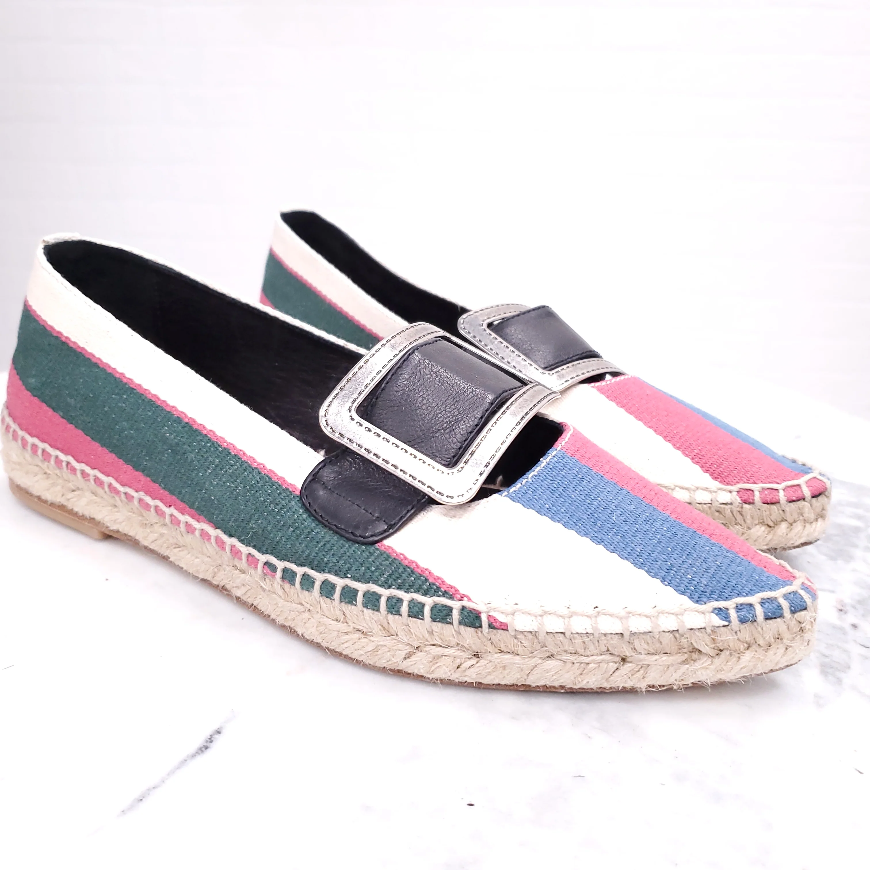 LOEWE STRIPED COLOURFUL ESPADRILLES WITH SILVER BUCKLE - SIZE 37 - Image 5
