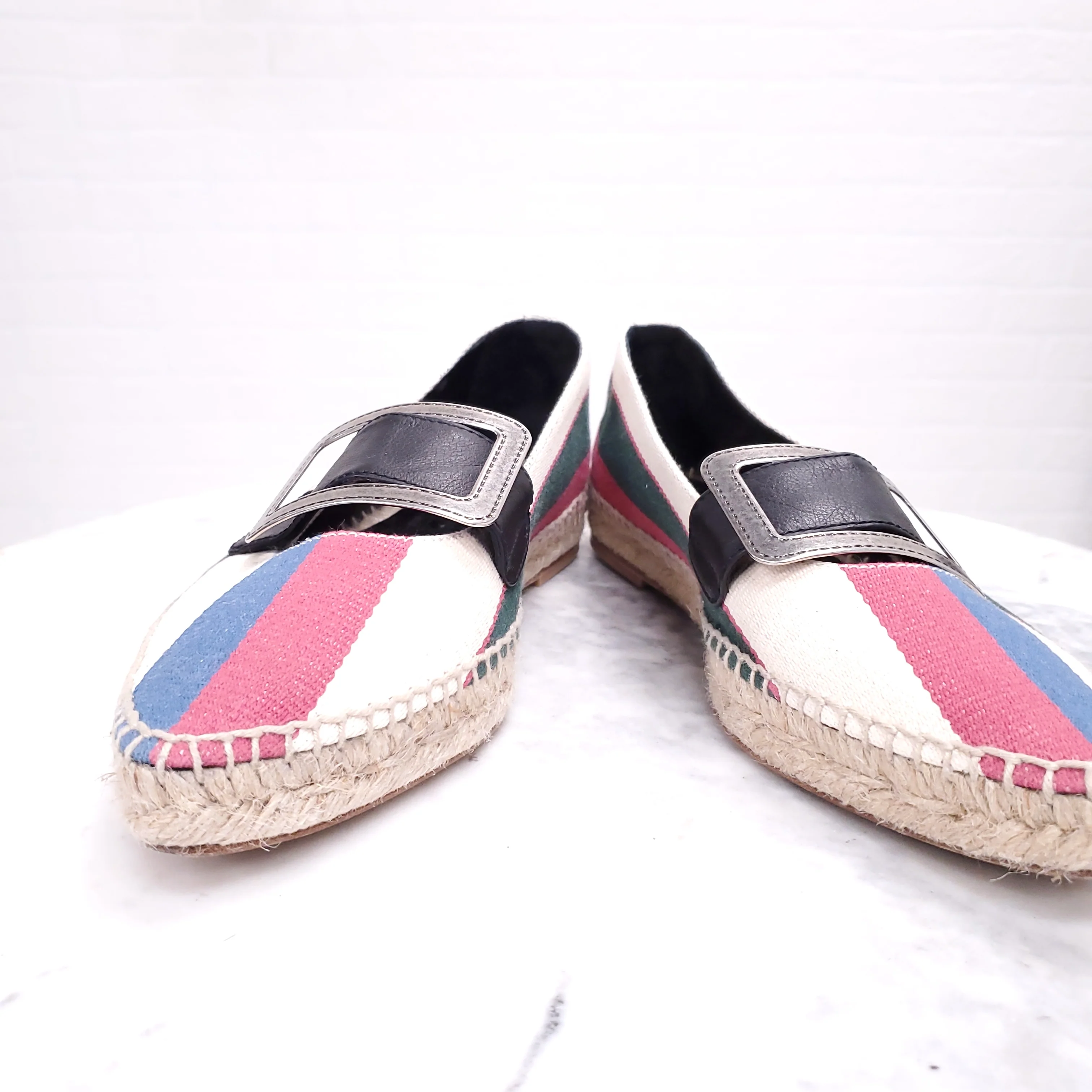 LOEWE STRIPED COLOURFUL ESPADRILLES WITH SILVER BUCKLE - SIZE 37 - Image 6