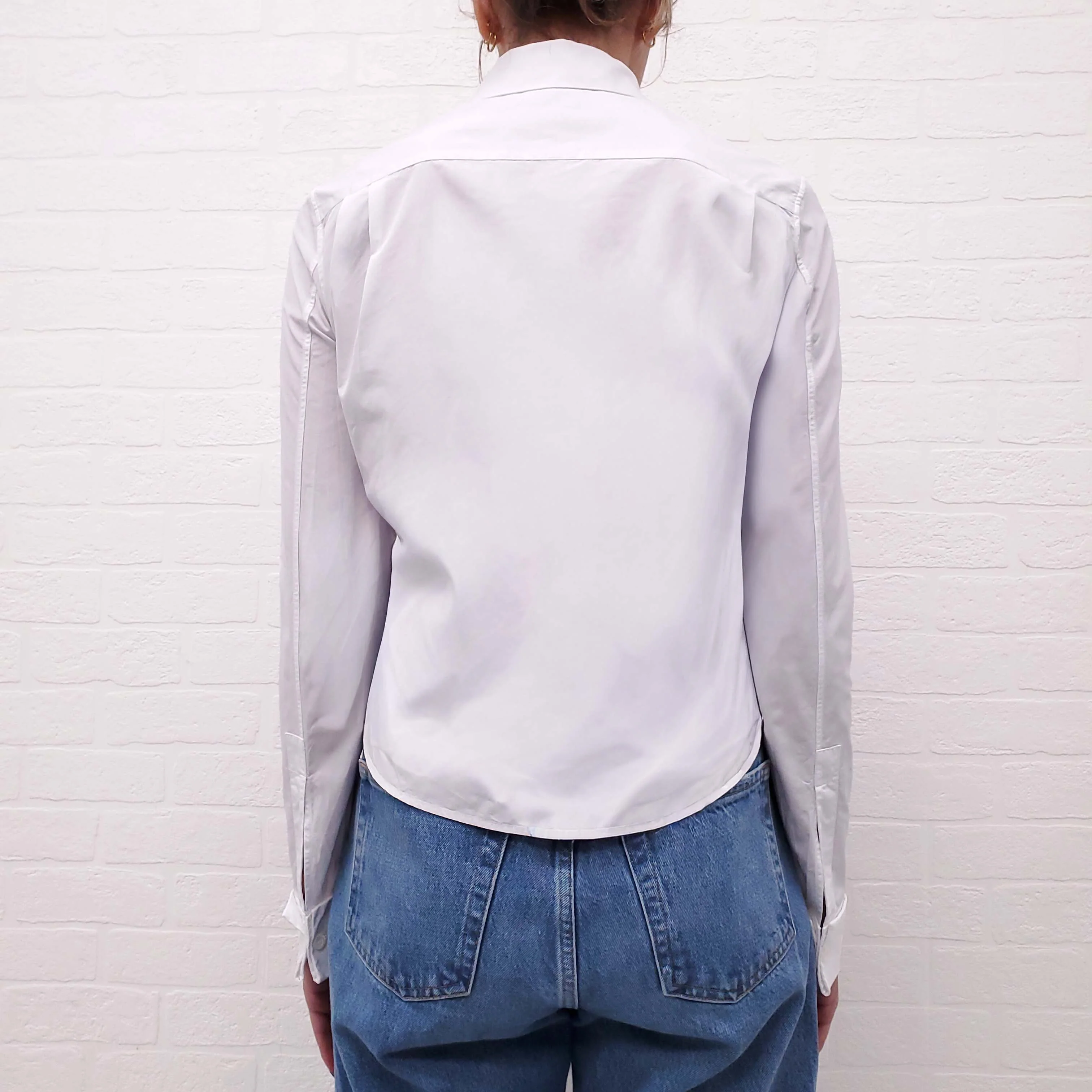 LOEWE WHITE PLEATED COTTON BLOUSE WITH LOGO - SIZE 32 - Image 3