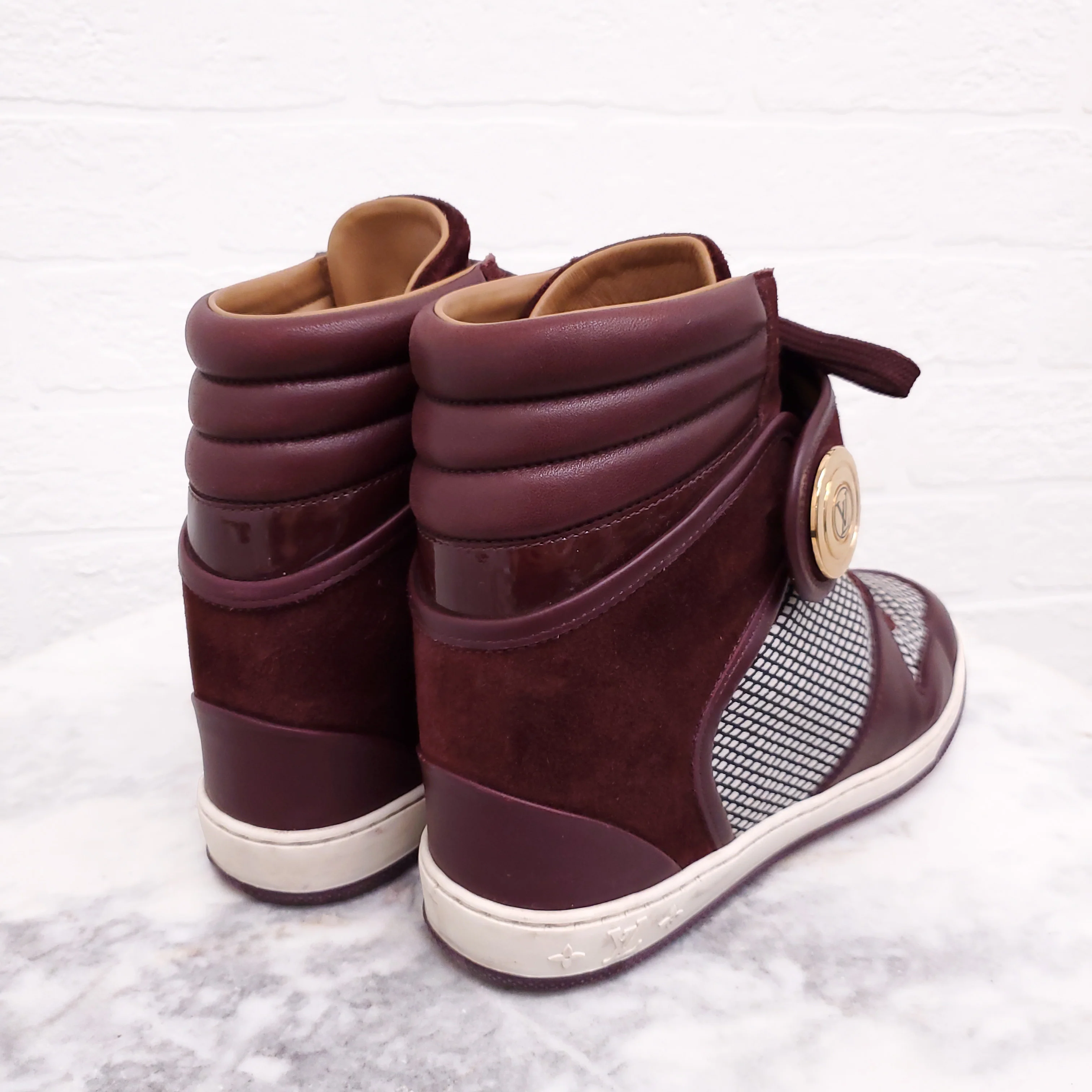 LOUIS VUITTON BURGUNDY HIGH TOP SNEAKERS - SIZE 37 - Image 3