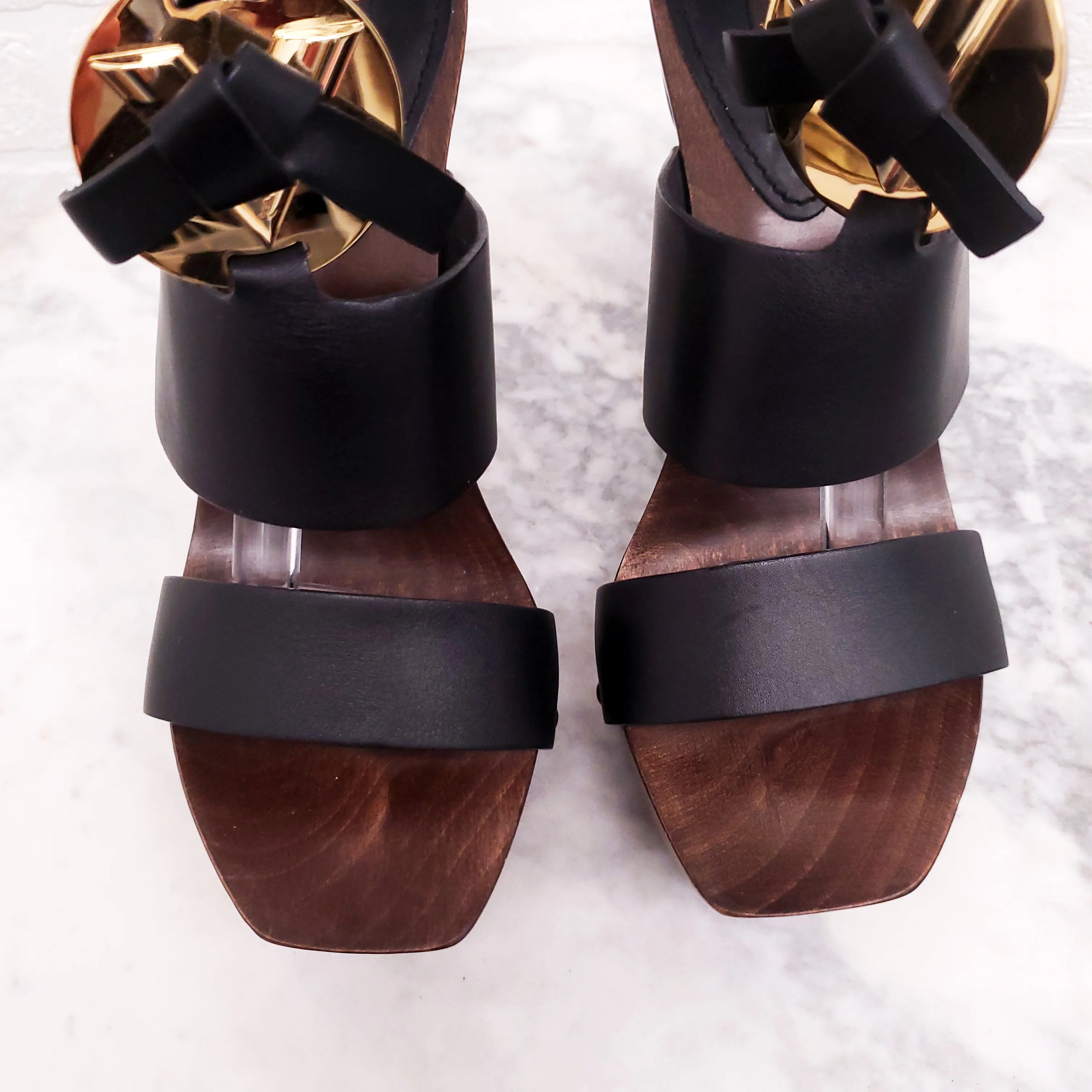 LOUIS VUITTON LEATHER WOODEN PLATFORM SANDALS - SIZE 37.5 - Image 4
