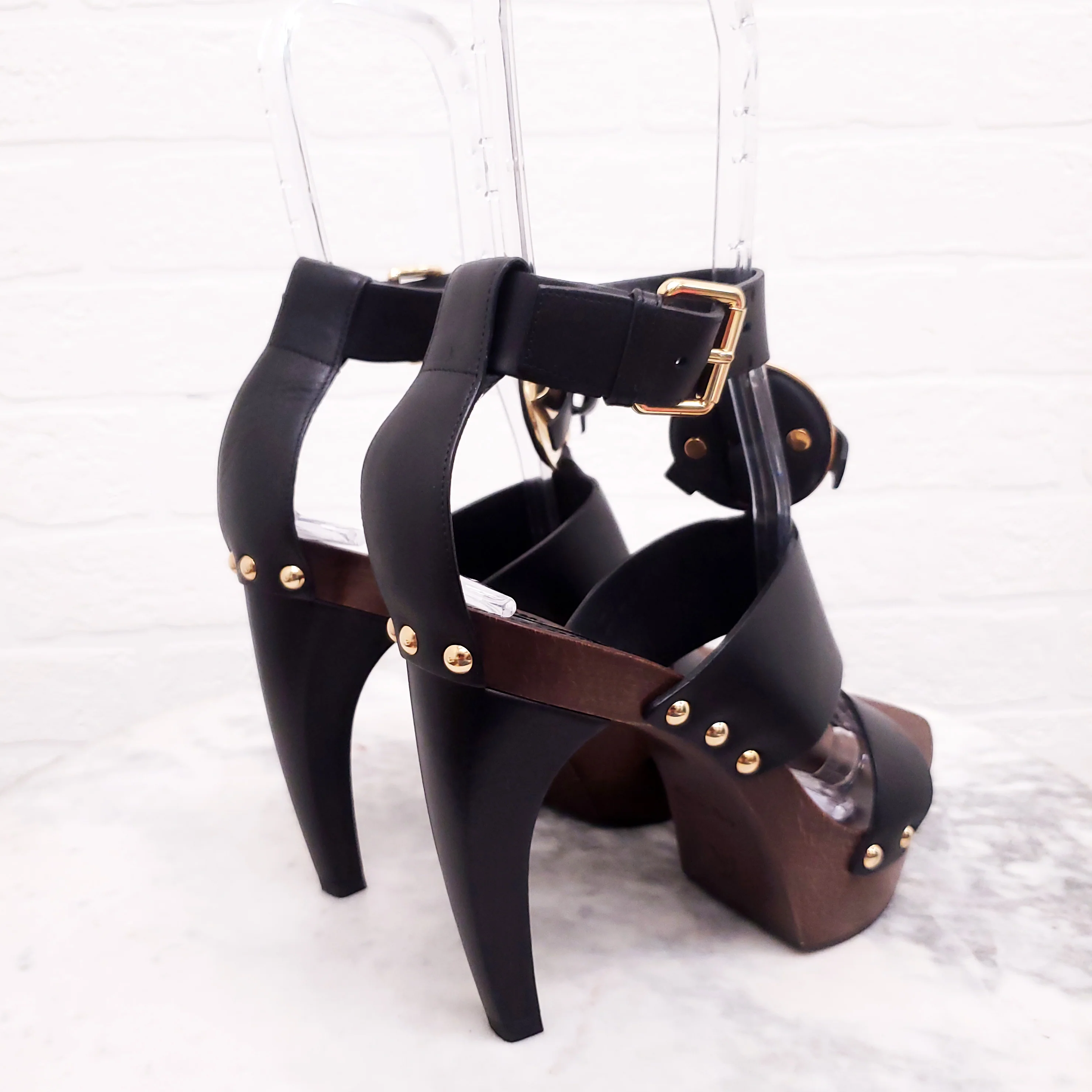 LOUIS VUITTON LEATHER WOODEN PLATFORM SANDALS - SIZE 37.5 - Image 5