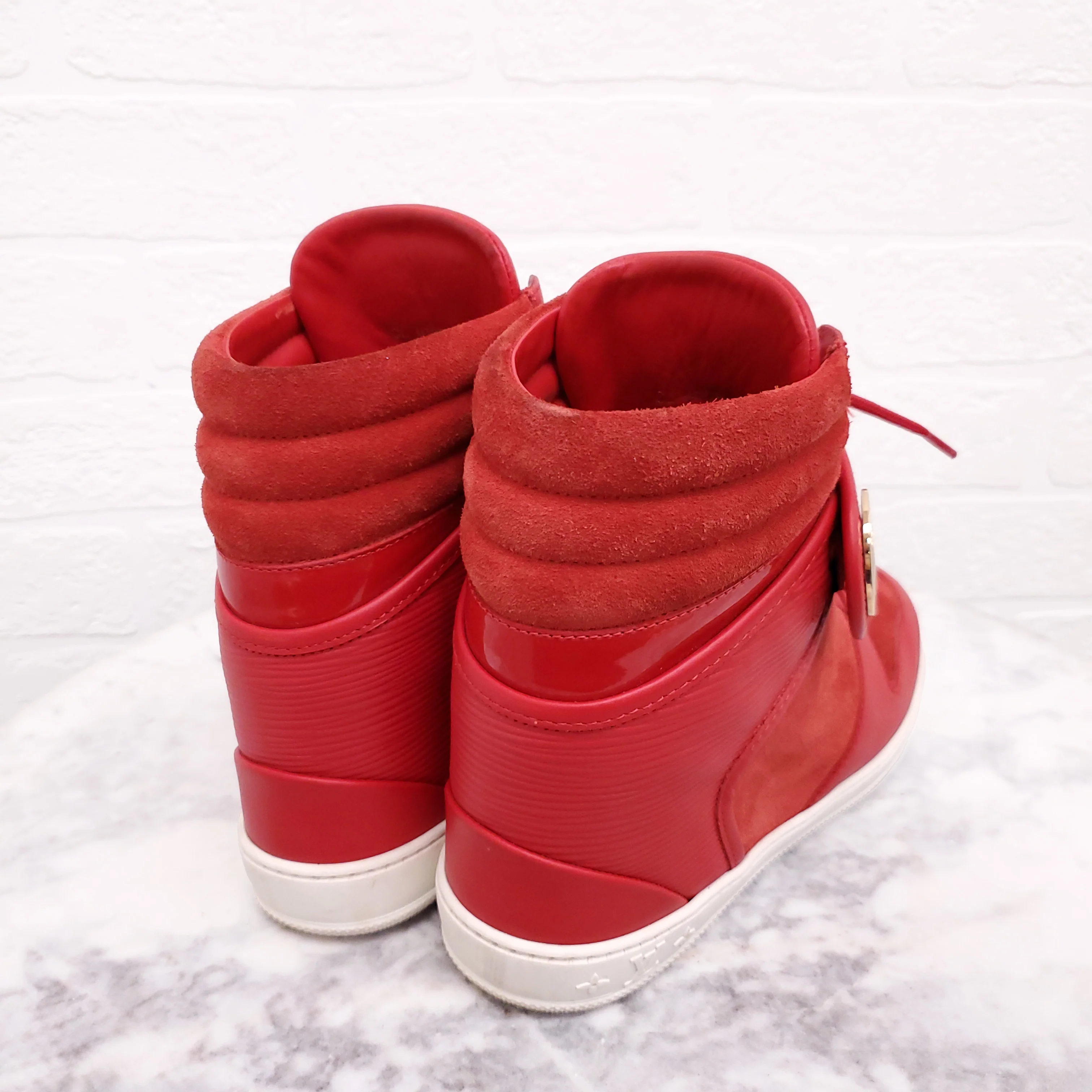 LOUIS VUITTON RED HIGH TOP SNEAKERS - SIZE 37 - Image 3