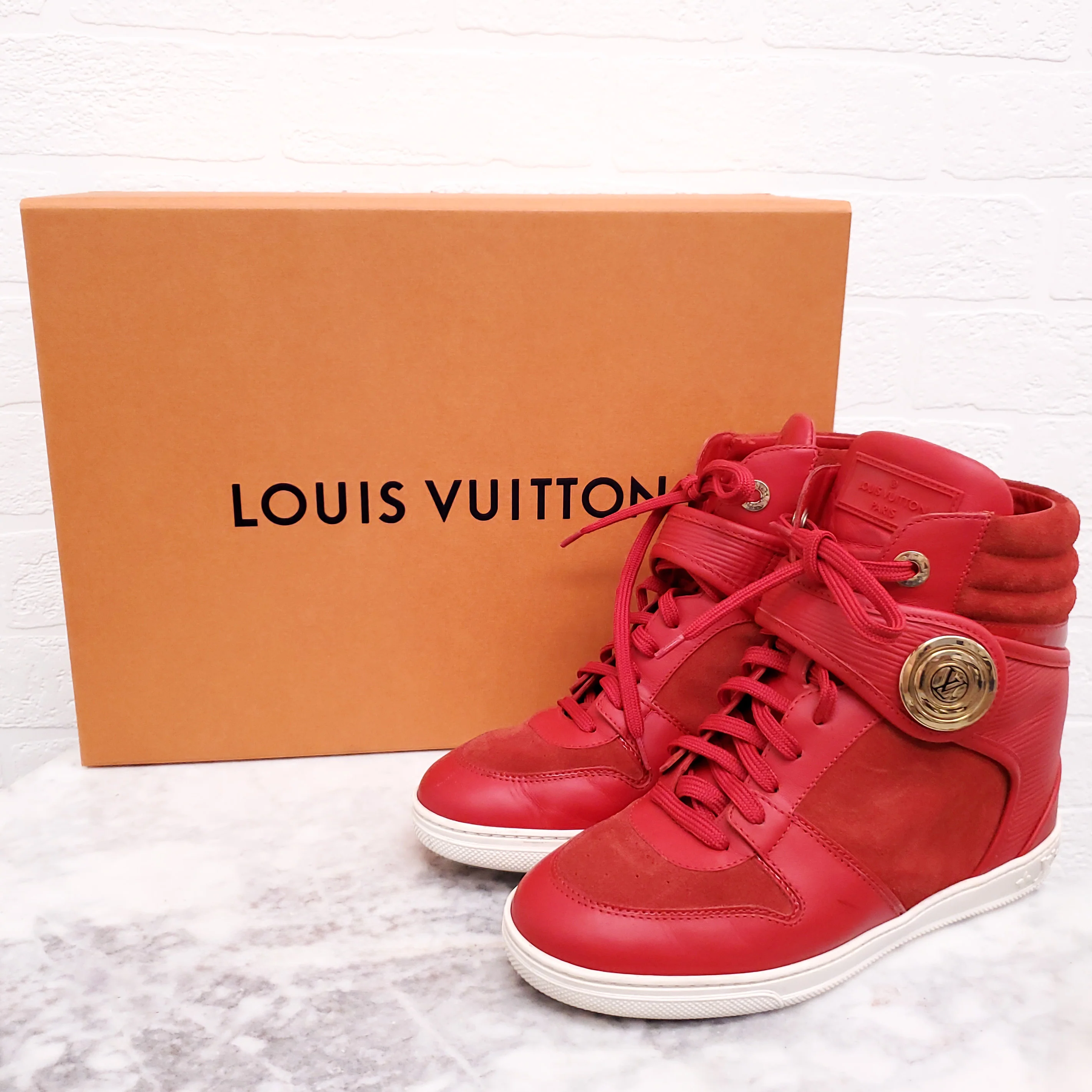 LOUIS VUITTON RED HIGH TOP SNEAKERS - SIZE 37 - Image 4