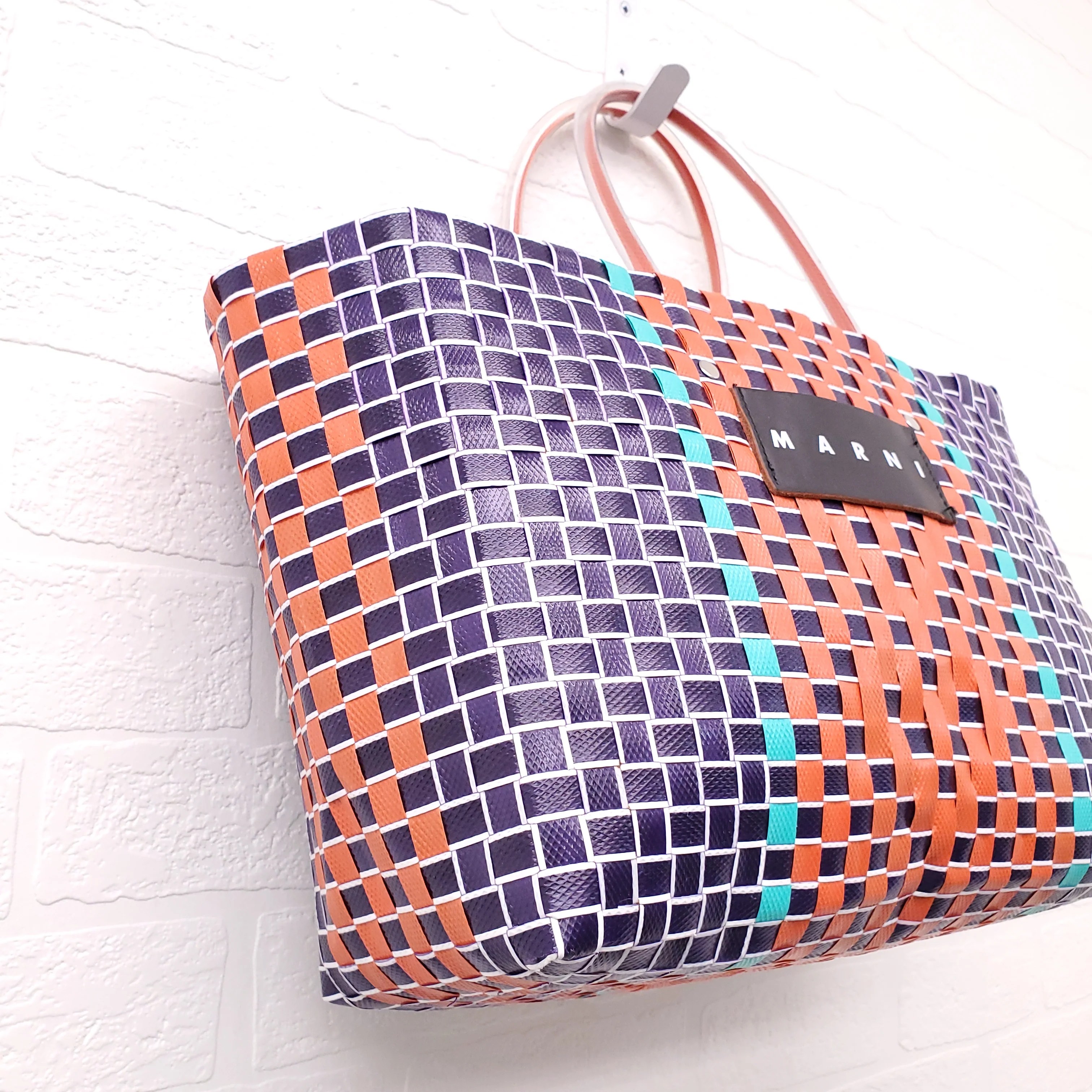 MARNI NAVY/ORANGE MARKET WOVEN SHOPPING BAG - Image 10