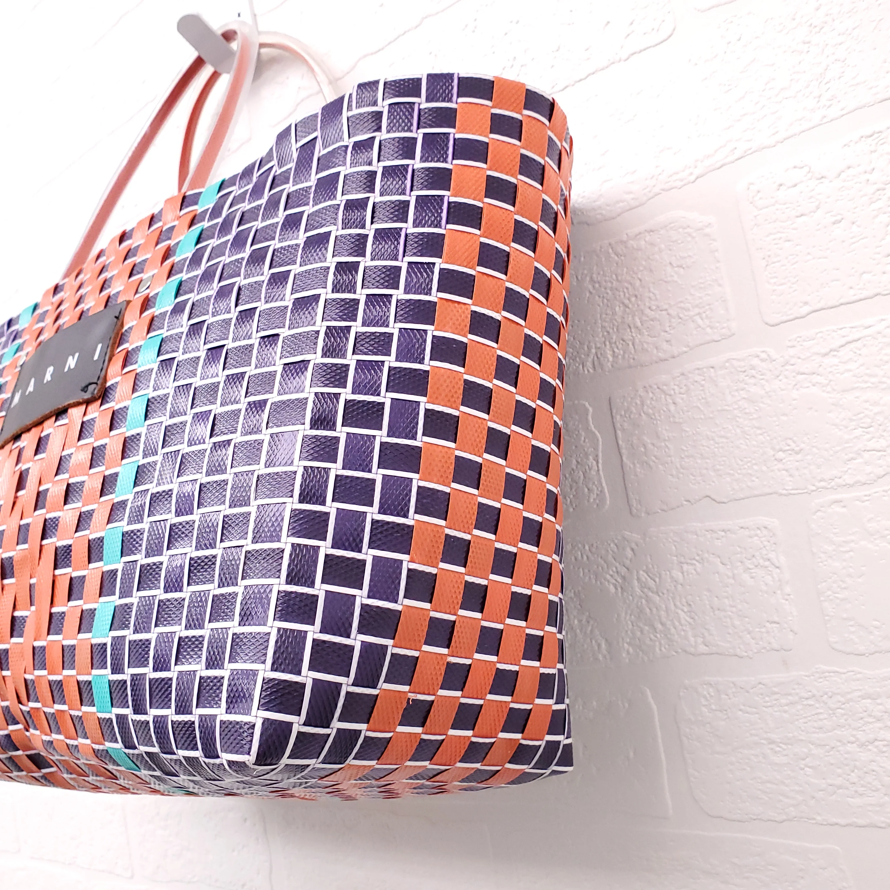MARNI NAVY/ORANGE MARKET WOVEN SHOPPING BAG - Image 3
